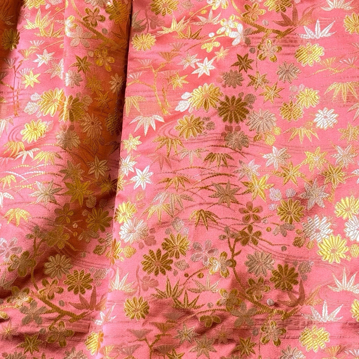 Handmade Silk Brocade Dress Pink Gold Floral Asian Inspired Bow Waist Small