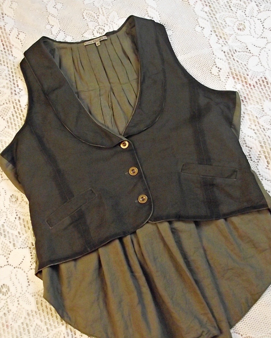 NICE Sandrine Philippe Paris Womens Olive Green Vest Fishtail Button Eu 42 US M