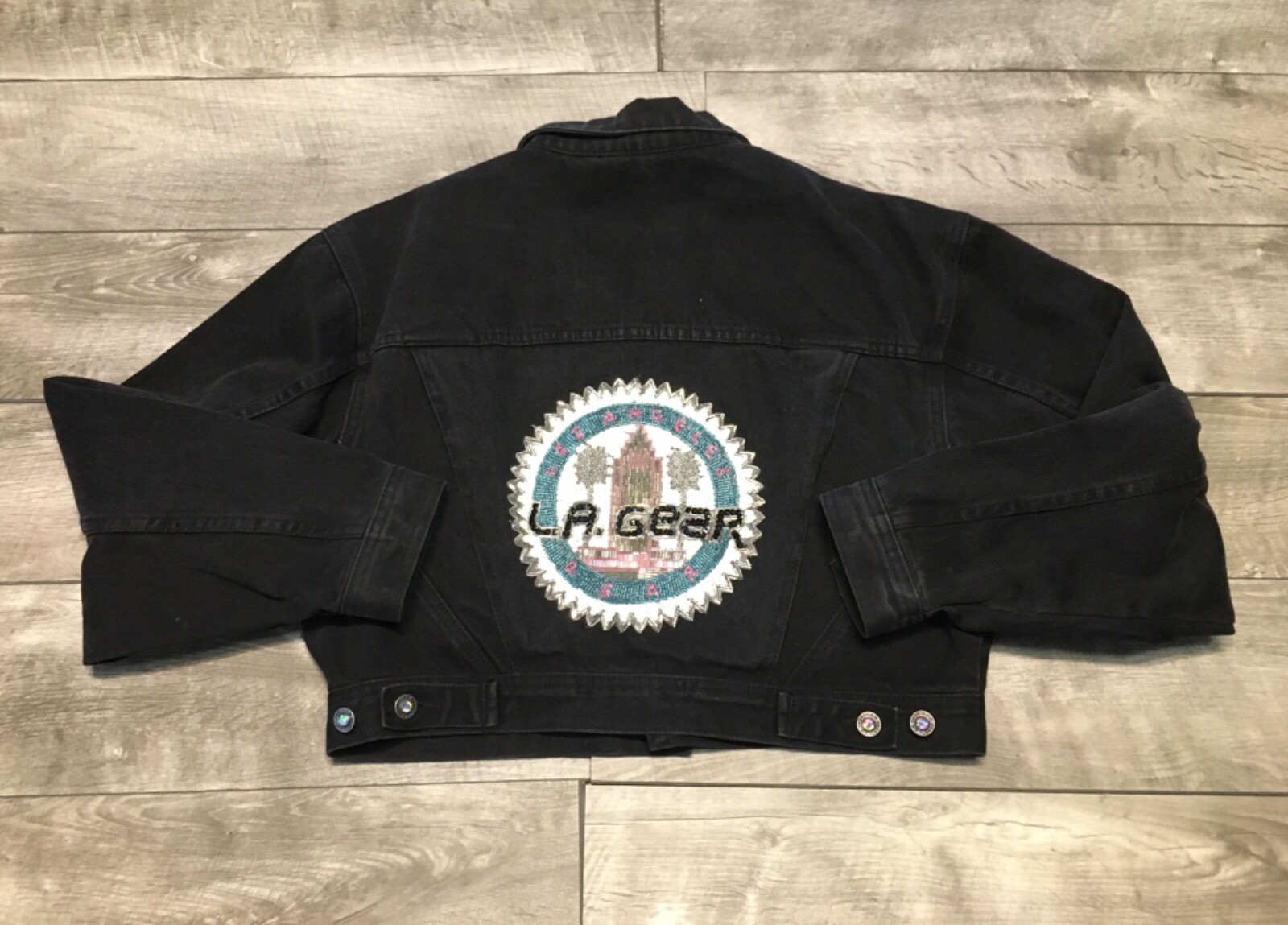 L.A. Gear Denim Jean Jacket Womens Size Large Made in Hong Kong 80’s Vintage