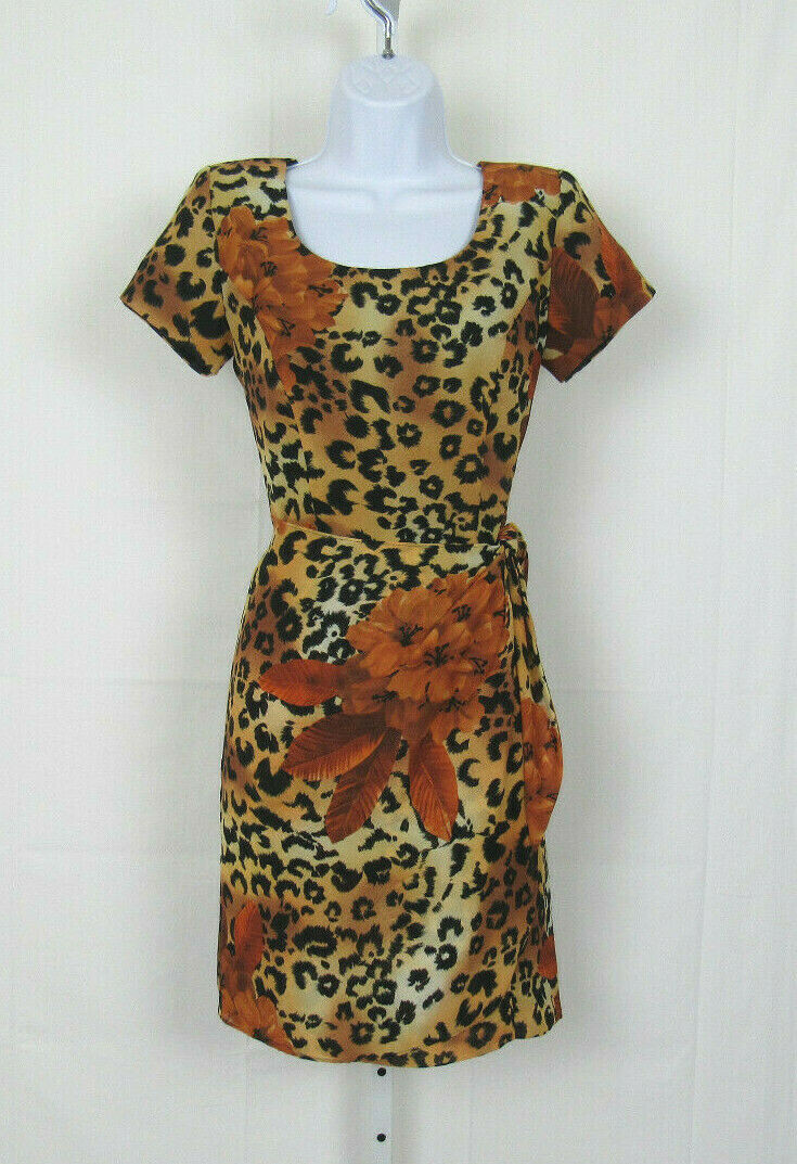 VTG 1980s JESSICA HOWARD SIZE 4 LEOPARD PRINT DRESS WITH OVERLAP POLYESTER