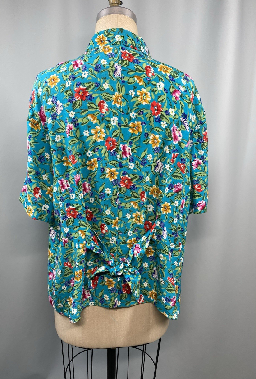 Vintage Blouse SIZE 22 floral teal MAGGY LONDON rayon 80s 90s