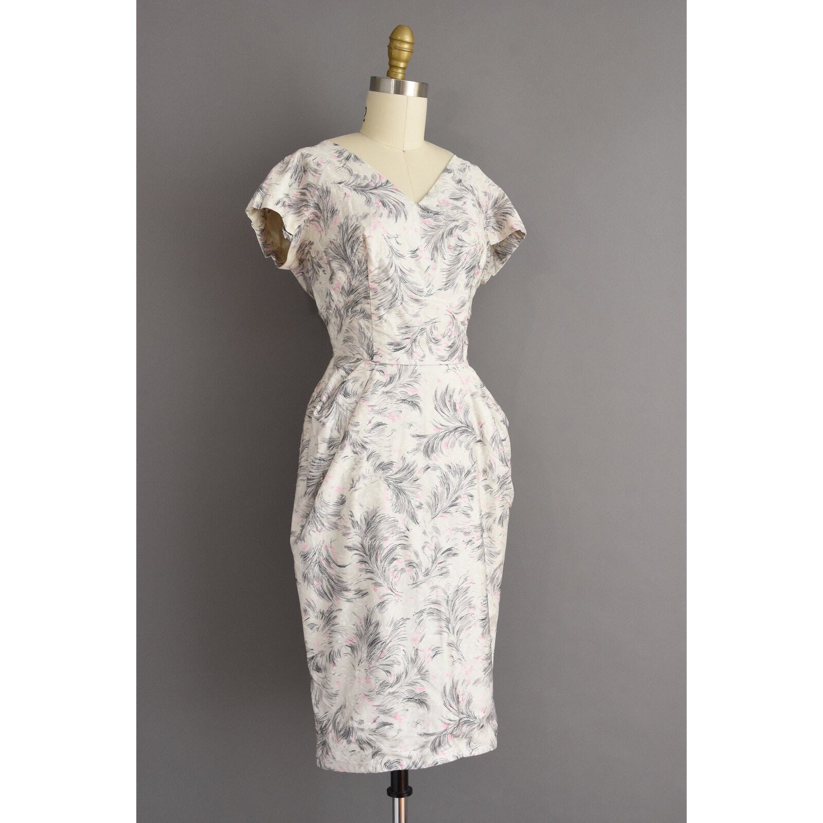 vintage 1950s 50s dress Polished Cotton Cocktail Party Wiggle Dress XS Small