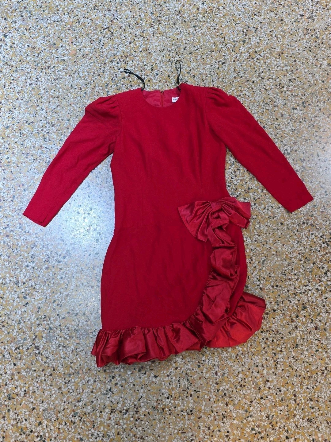 Vintage Morton Myles For The Warrens Size 14 RED Dress BOW Spot On Front!