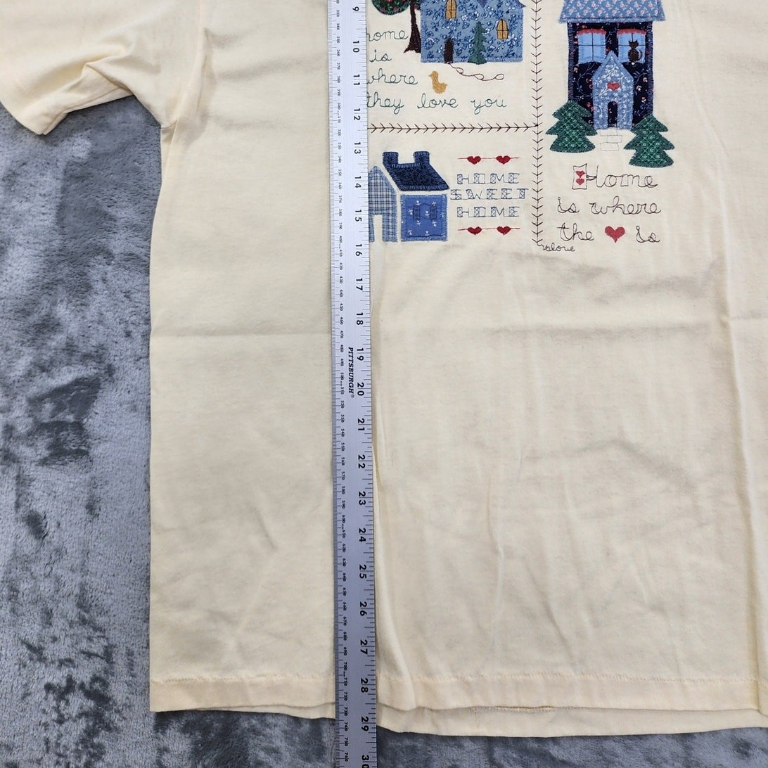 Vintage 90s Valerie Sockwell Top Womens XL Yellow Blue Embroidered Collared Tee