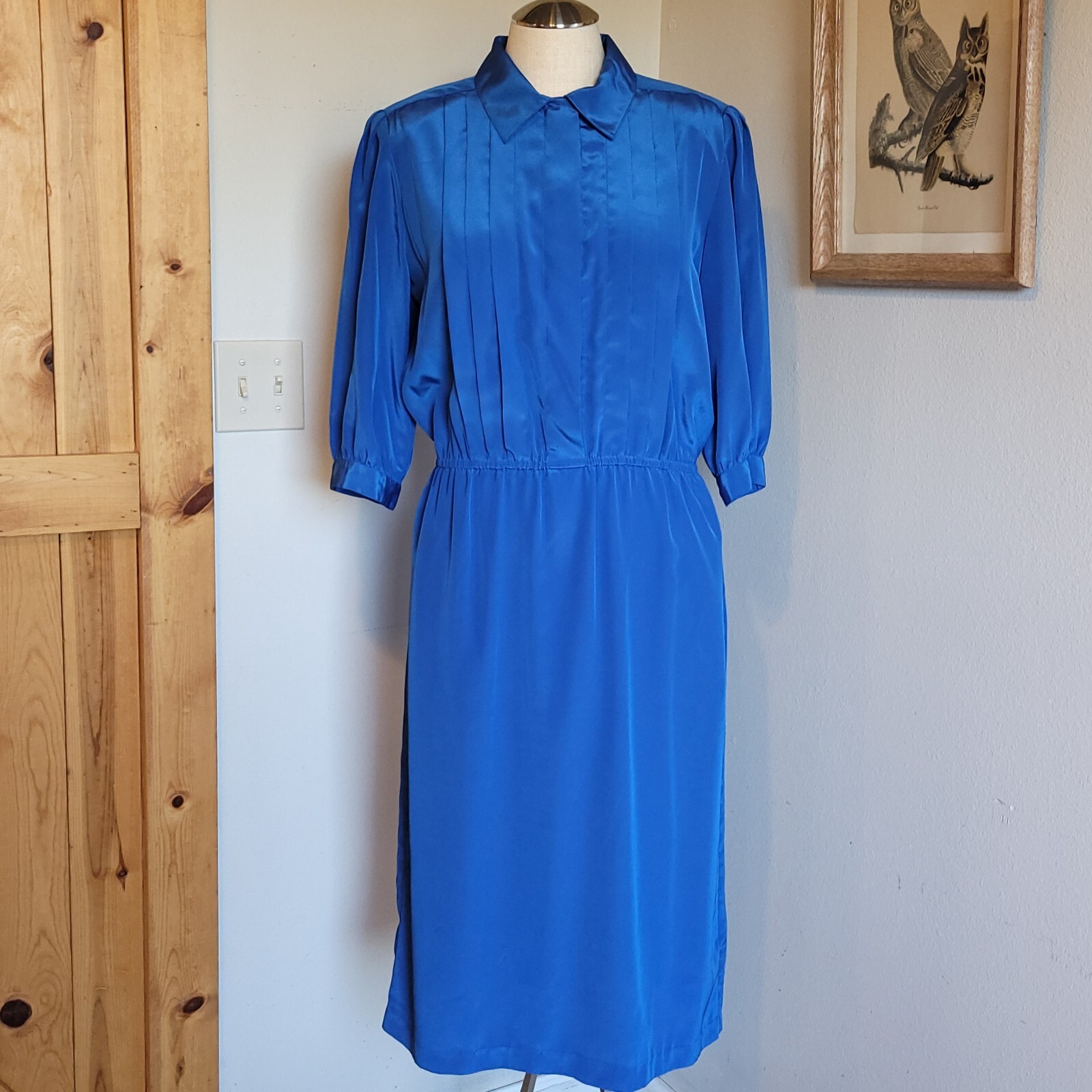 Vintage Creation B Hana Sung Size 8 Blue Button Pleated Top Midi Dress