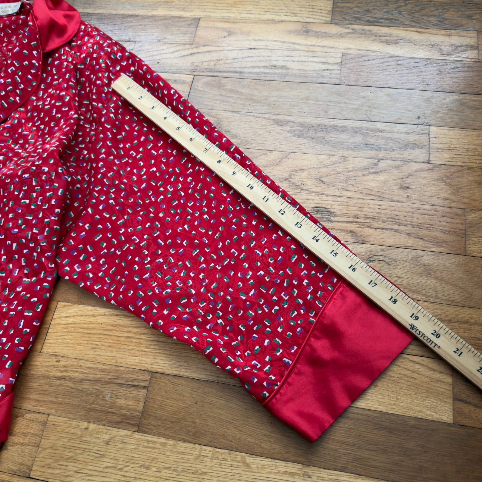 Vtg Victorias Secret Gold Label Red Satin Confetti Floral Robe M L Womens 90s