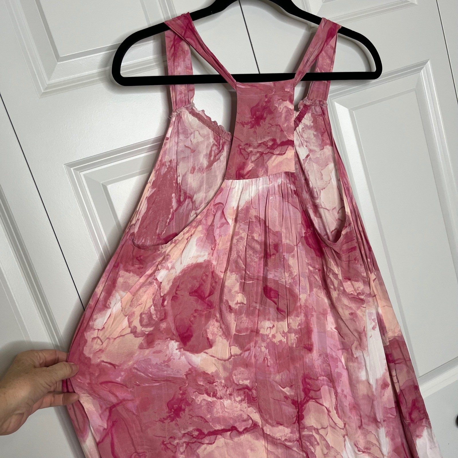 Vintage Donna Karan Pink Watercolor Maxi Dress Sleepwear Large
