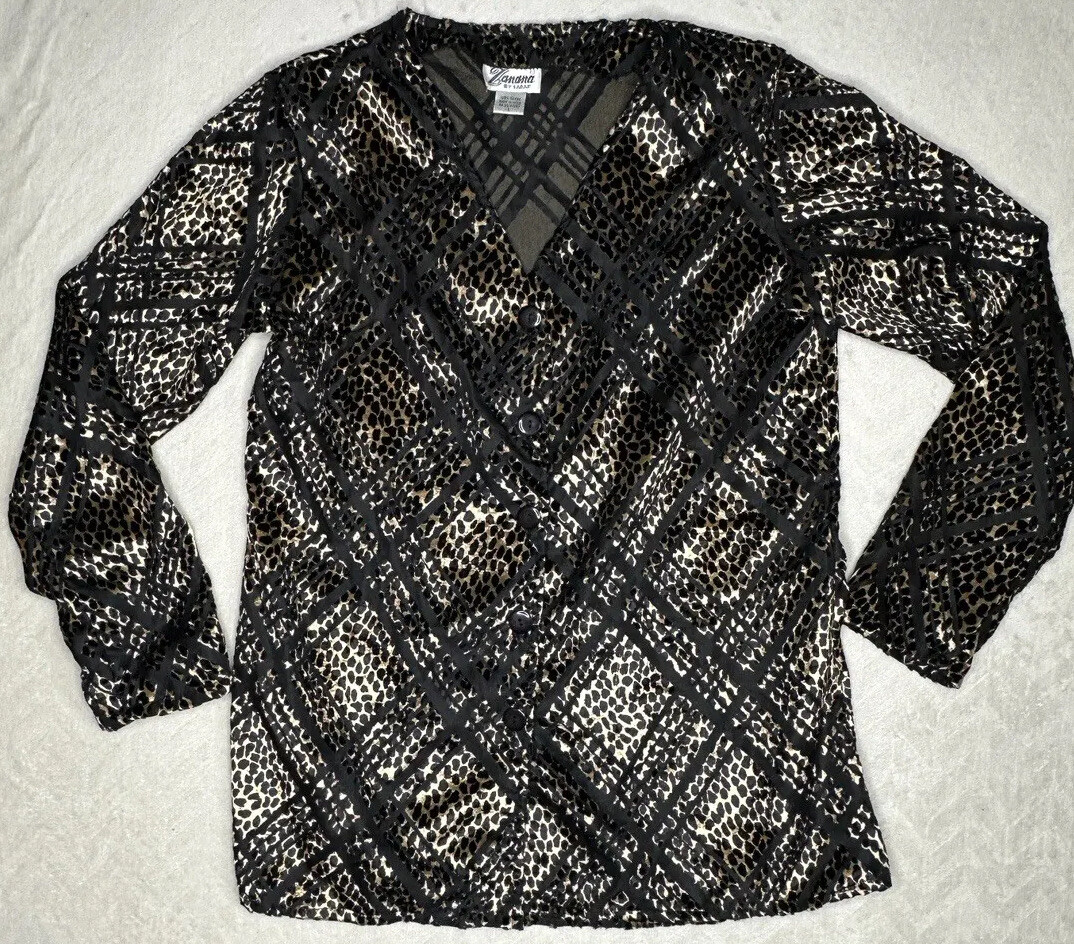 Zanana By Saraf Animal Print Button Down Long Sleeve Blouse Top Size Large Soft