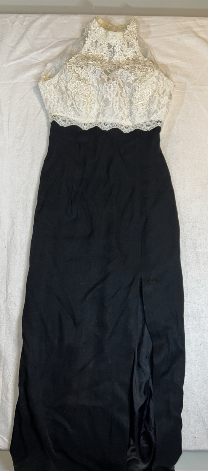 Vintage Dave & Johnny Black Dress White Lace Bodice Sz 5-6 USA Wedding Cocktail