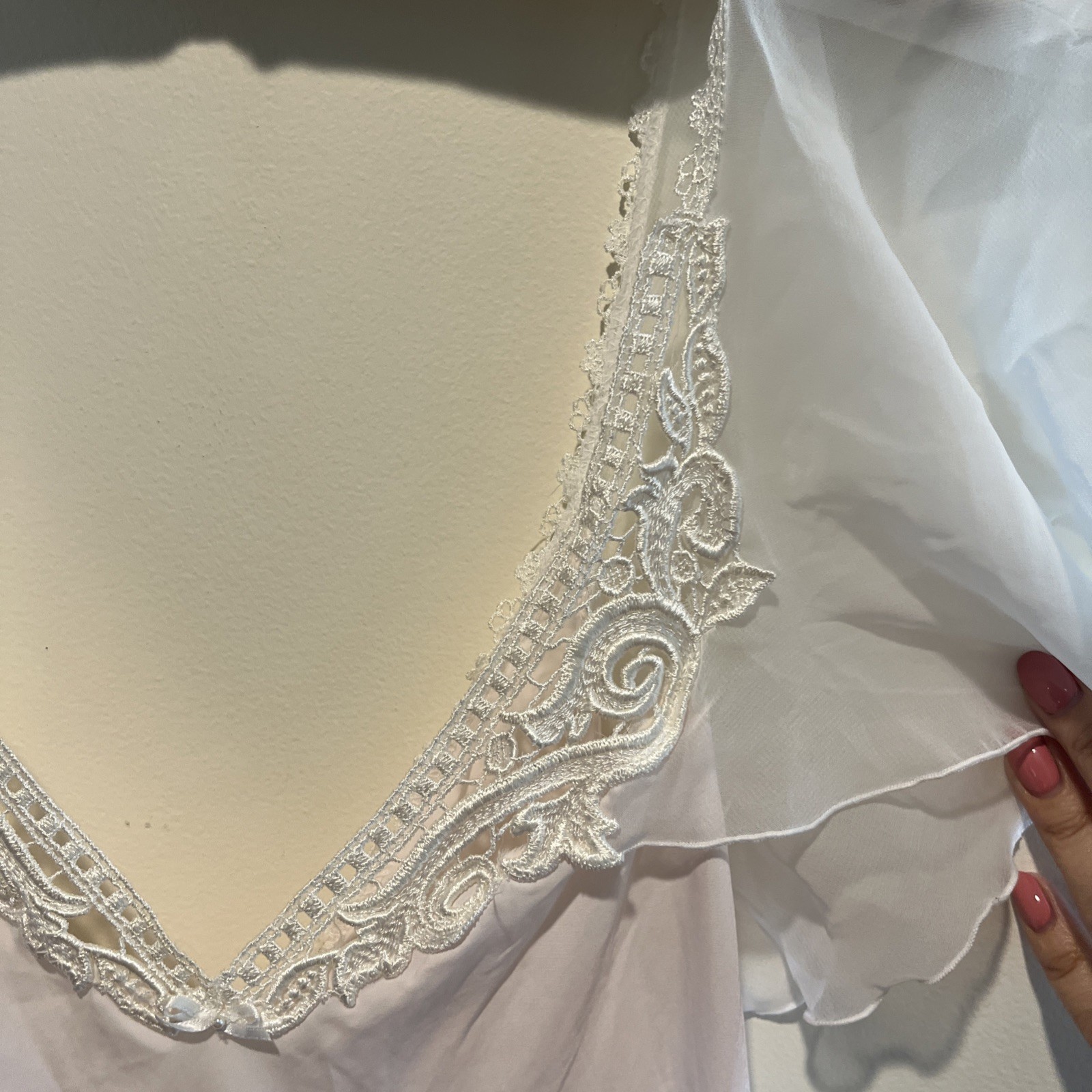 Vintage Miss Dior Nightgown NWT Light Pink & White Sheer Size L Flutter Sleeve