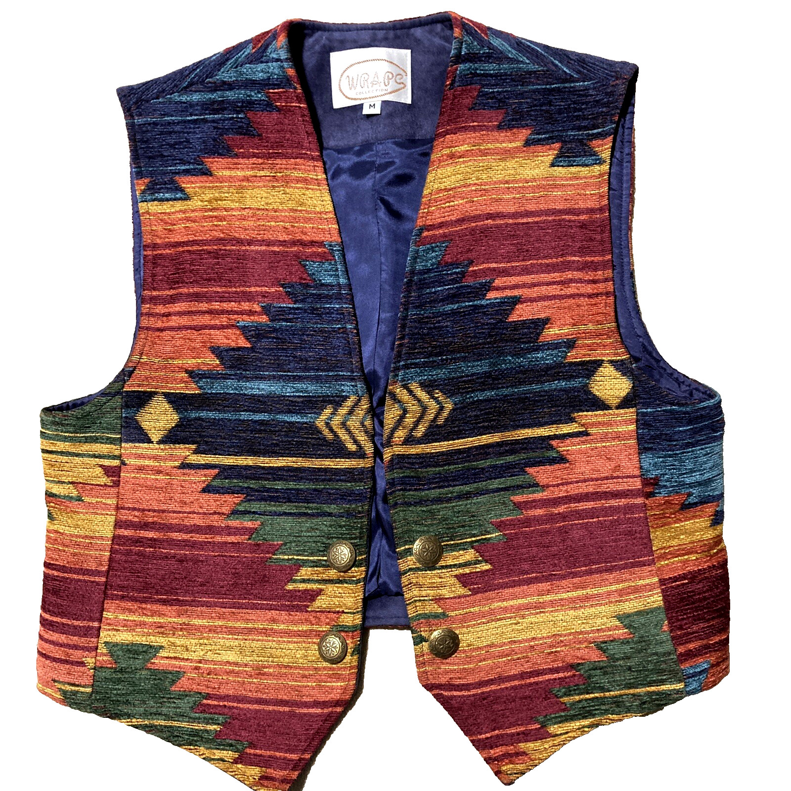Vintage WRAPS Collection Southwest Tribal Tapestry Multicolor Vest Size Med