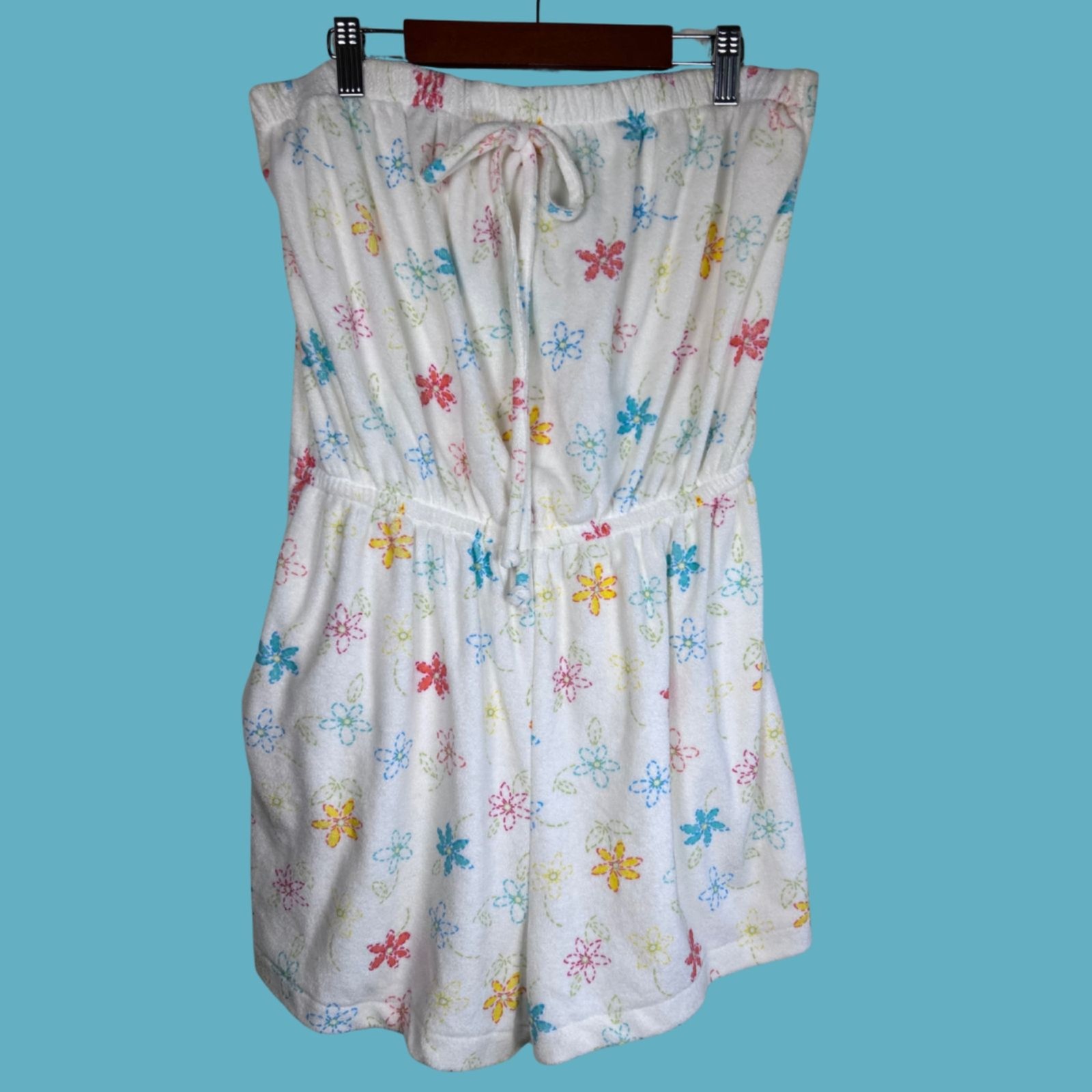 Vintage 80s Sears Tropical Escape Vintage Floral Print Strapless Romper NWT