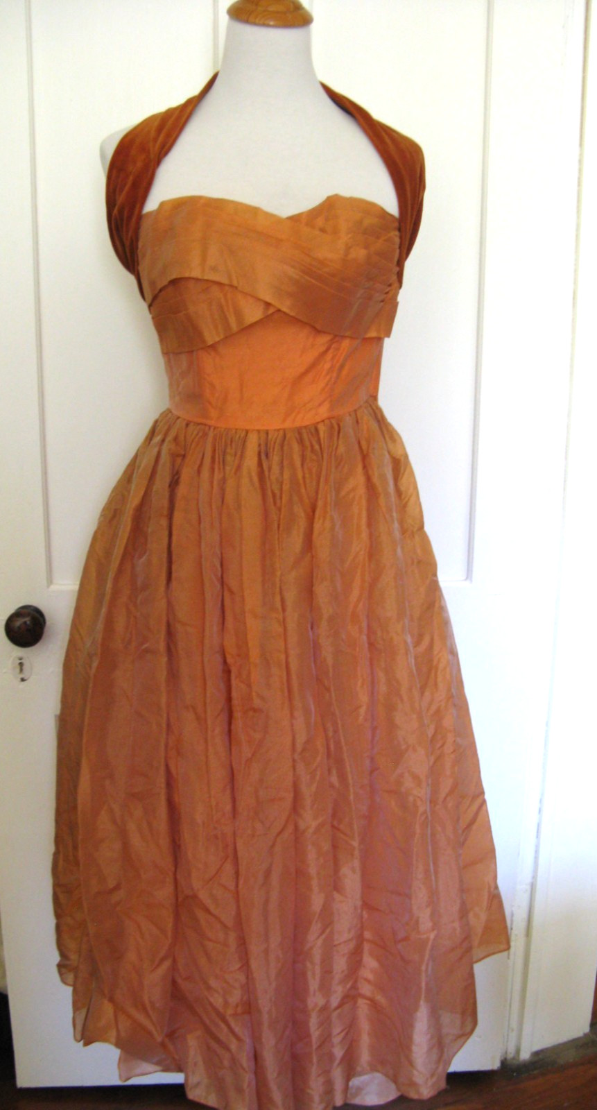 VINTAGE 50s DARK ORANGE RUST PROM PARTY DRESS XXS