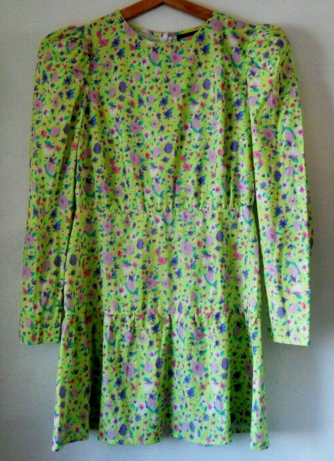 Reclaimed Vintage Short Little DRESS Floral & Yellow Cotton, Made in UK, Size 10
