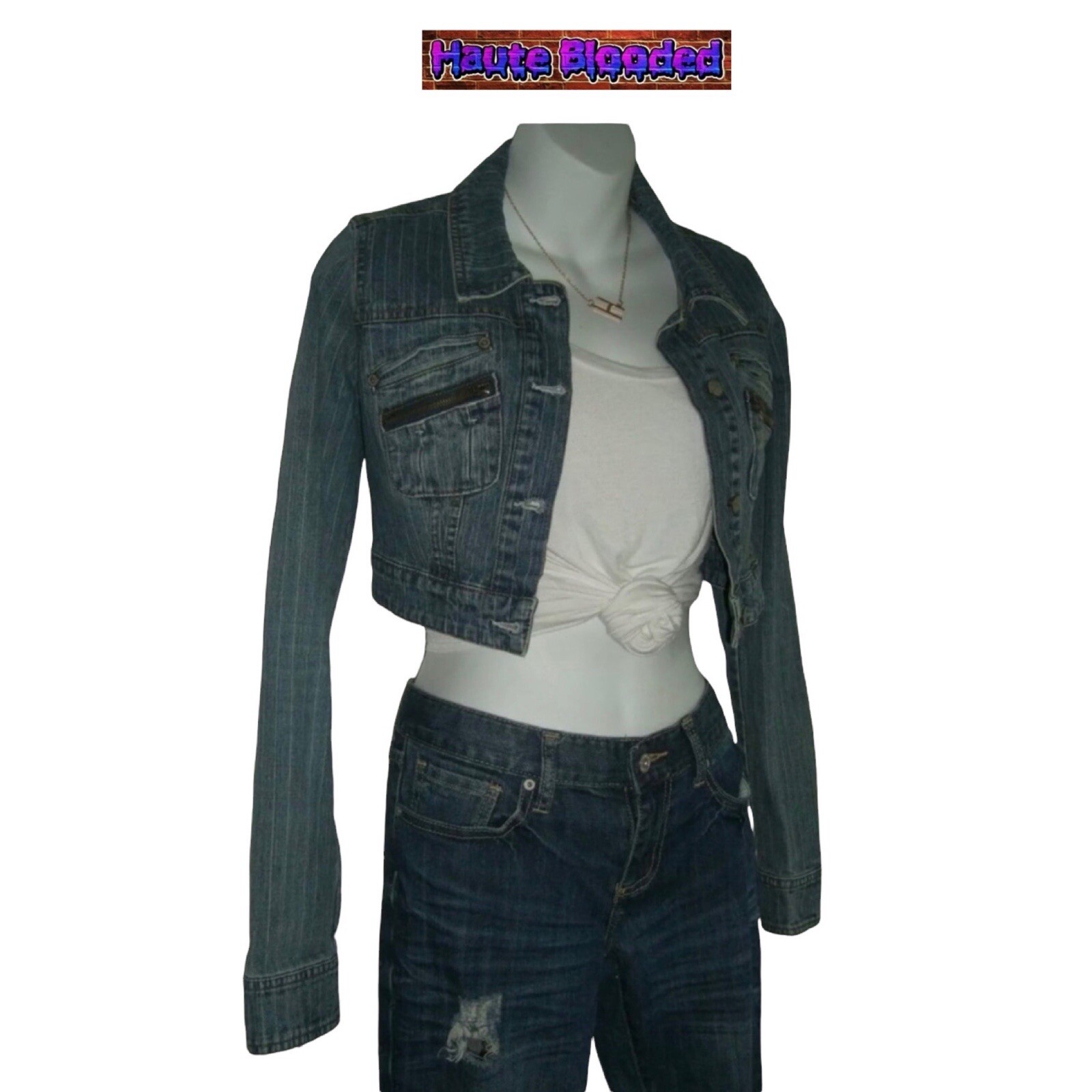 Vintage 90’s y2k JouJou Cropped Denim Jacket Jean egirl Indie Sleaze Streetwear