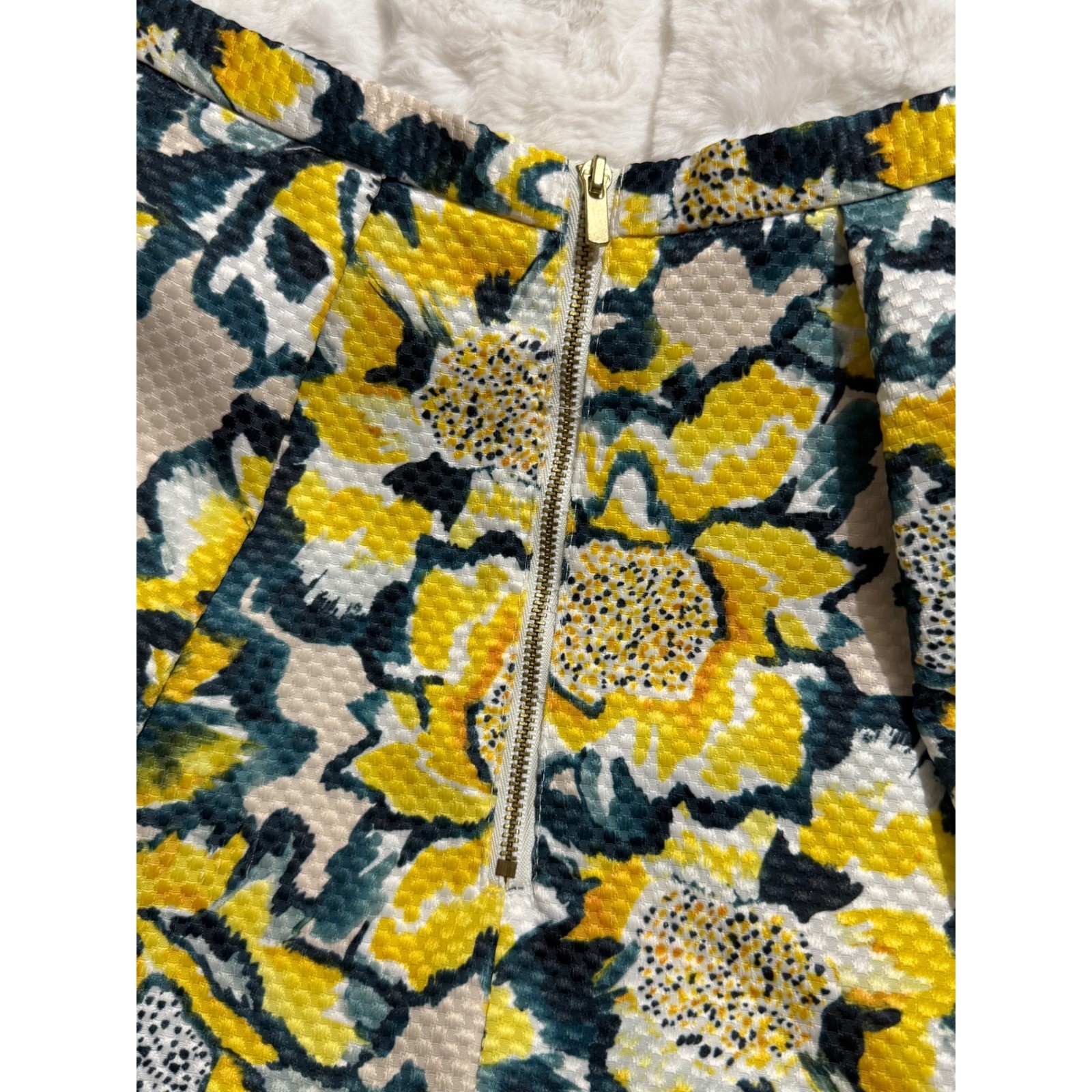 Yellow Floral Jacquard Skater Skirt Womens 6 Cottagecore Fit Flare Spring Retro