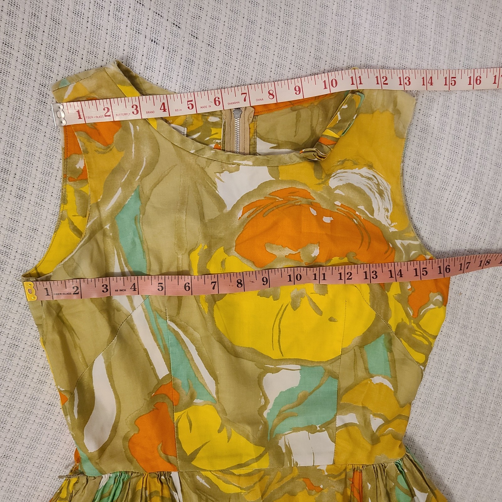 Vtg 60’s Loungecraft Original Floral Cocktail Dress XS Yellow Orange Tan Mad Men