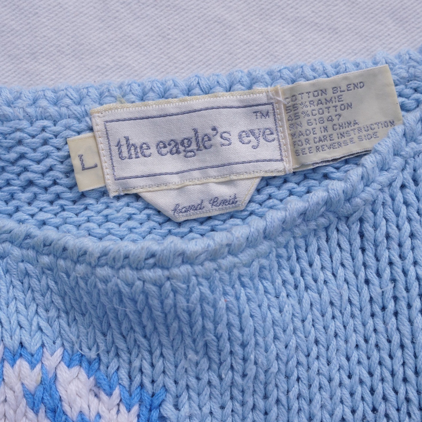 Vintage 1990s Eagle’s Eye adorable pastel bunny cotton/ramie handknit sweater