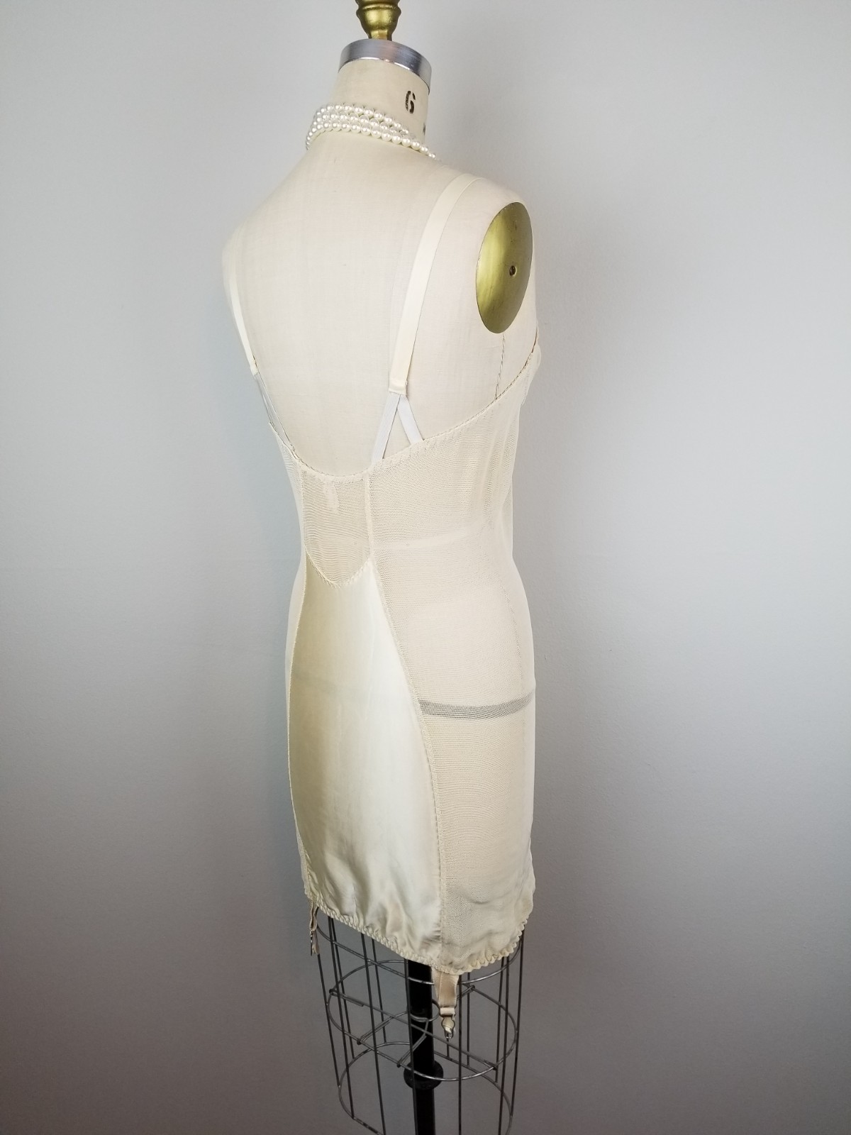 Vintage 1950 Corselette Shapewear Slip Garter Pin Up Ivory Lace & Mesh Size 34B