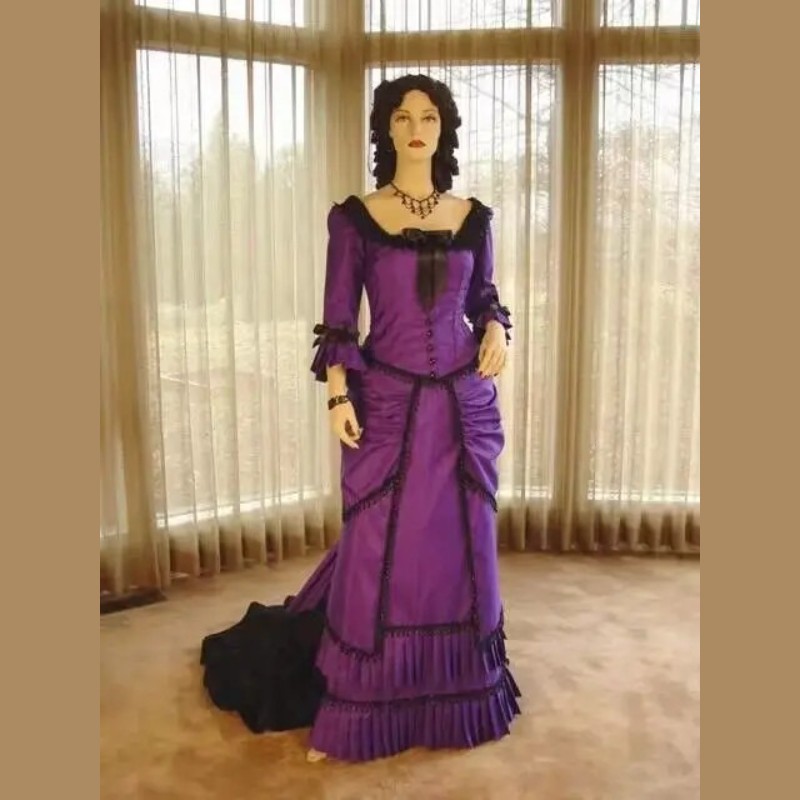 1860s Historical Victorian Bustle Ball Gown Noble Women Gothic Evening Dress