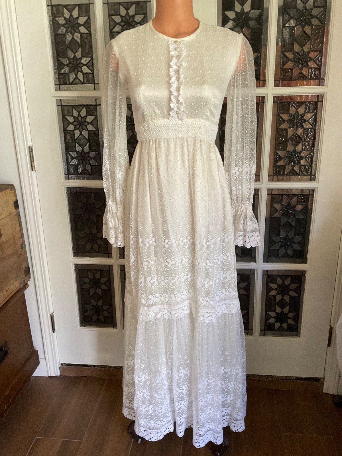 Vintage 1960s Wedding Dress Special Occ Boho Victorian Prairie CottageCore Small