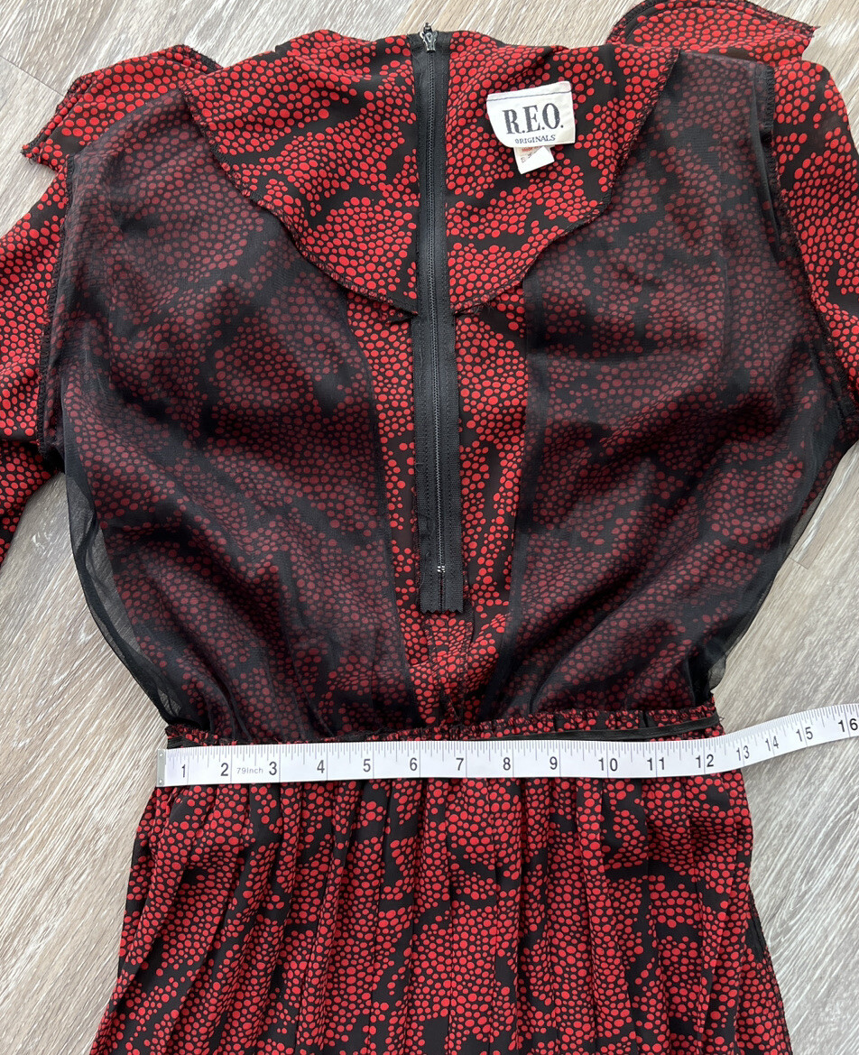 Vintage 80s REO Red Floral Pleated Drop Waist Dress Size 6 Retro ILGWU EUC
