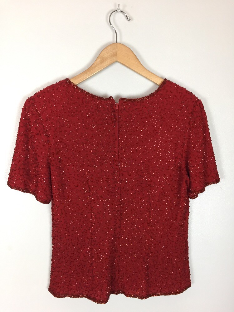 J Kara New York Beaded Red Top, Size M