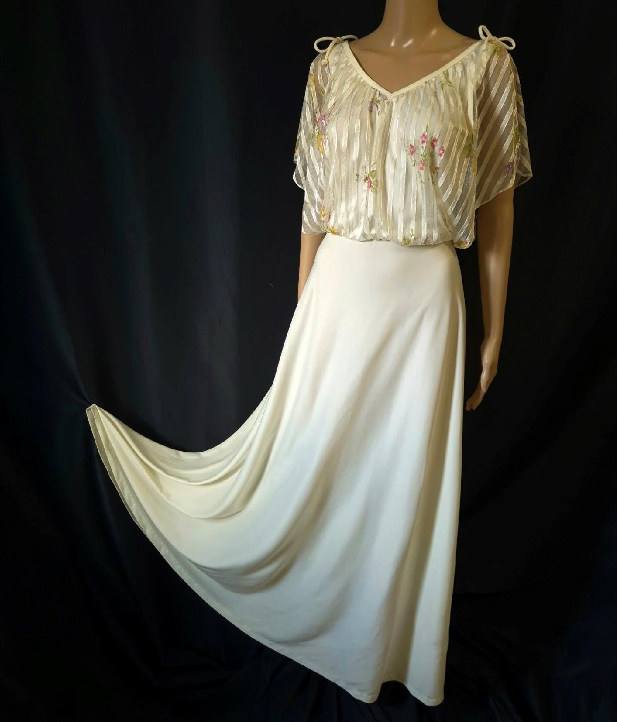 BOHEMIAN vintage 1970s FLOATY CHIFFON & DRAPED JERSEY MAXI DRESS – S
