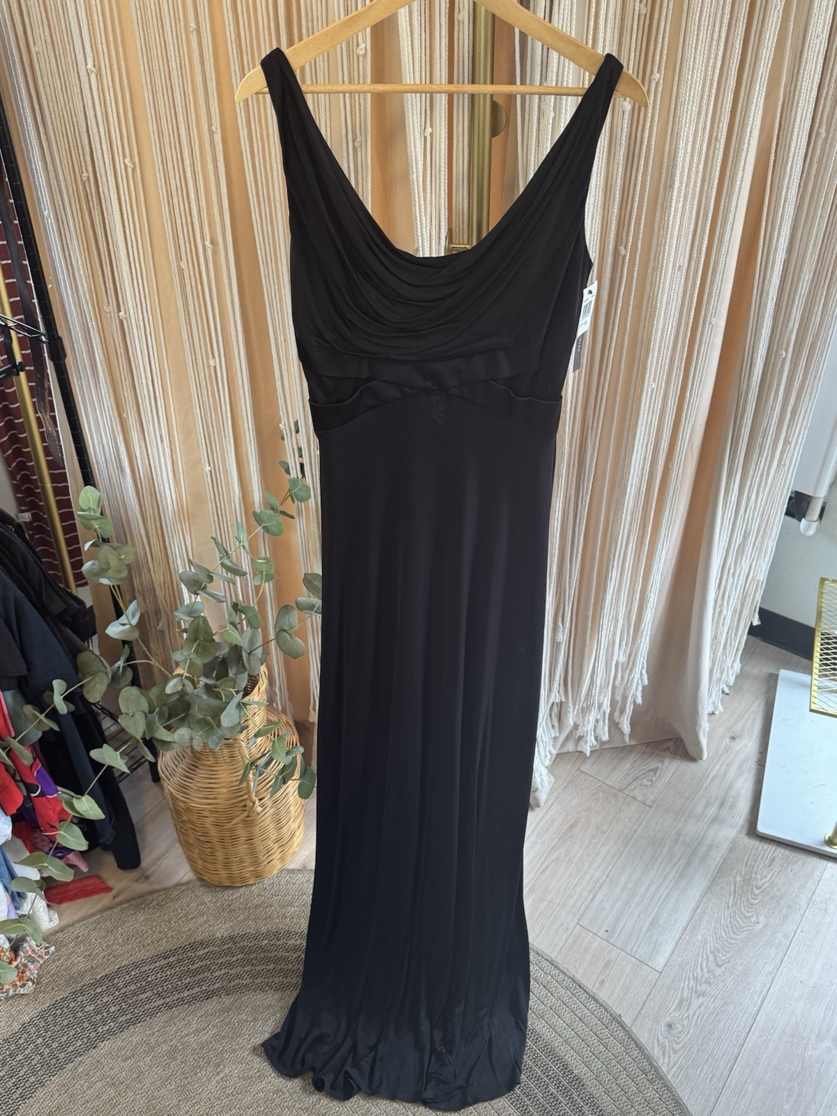 Vintage NWT David Meister Black Cowl Neck Maxi Dress Evening Gown Sleeveless