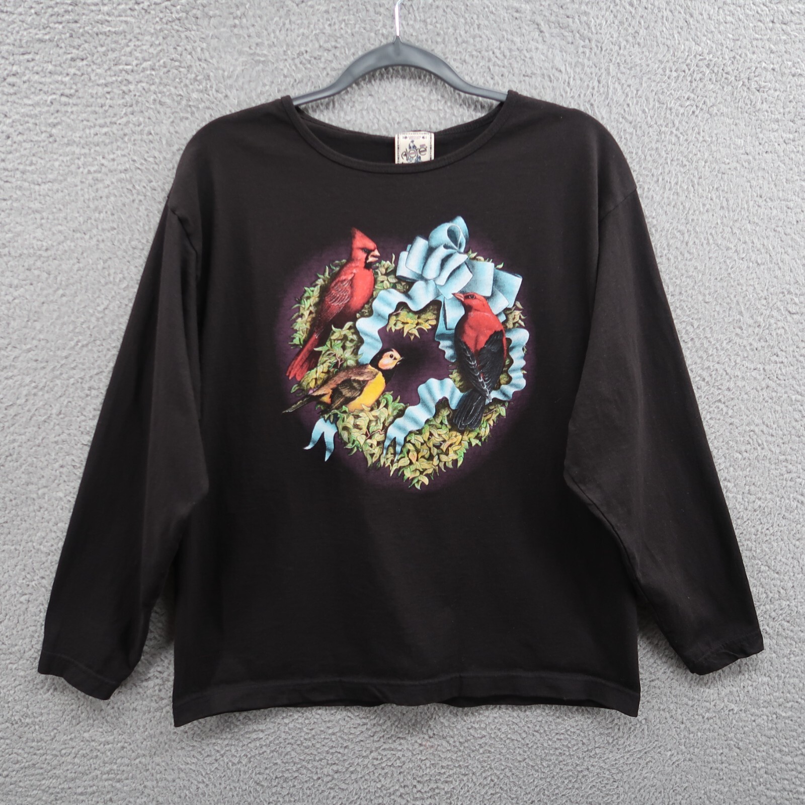 Alore Vintage Shirt Womens Large Black Bird Graphic Long Sleeve