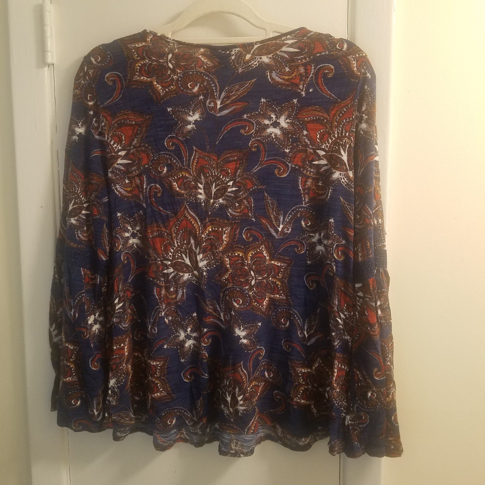 Boho Floral V-Neck Blouse in Navy, Rust & Cream