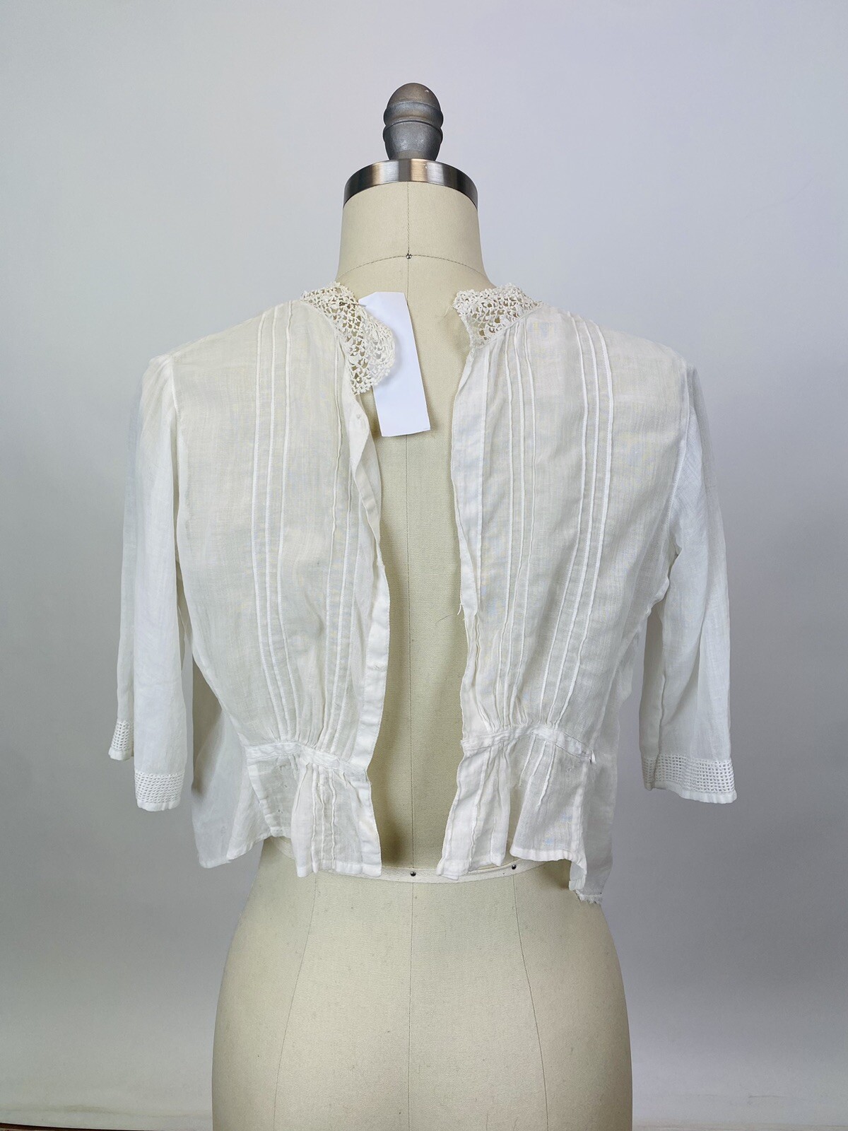 Antique Edwardian white cotton blouse with crochet lace and embroidery as is