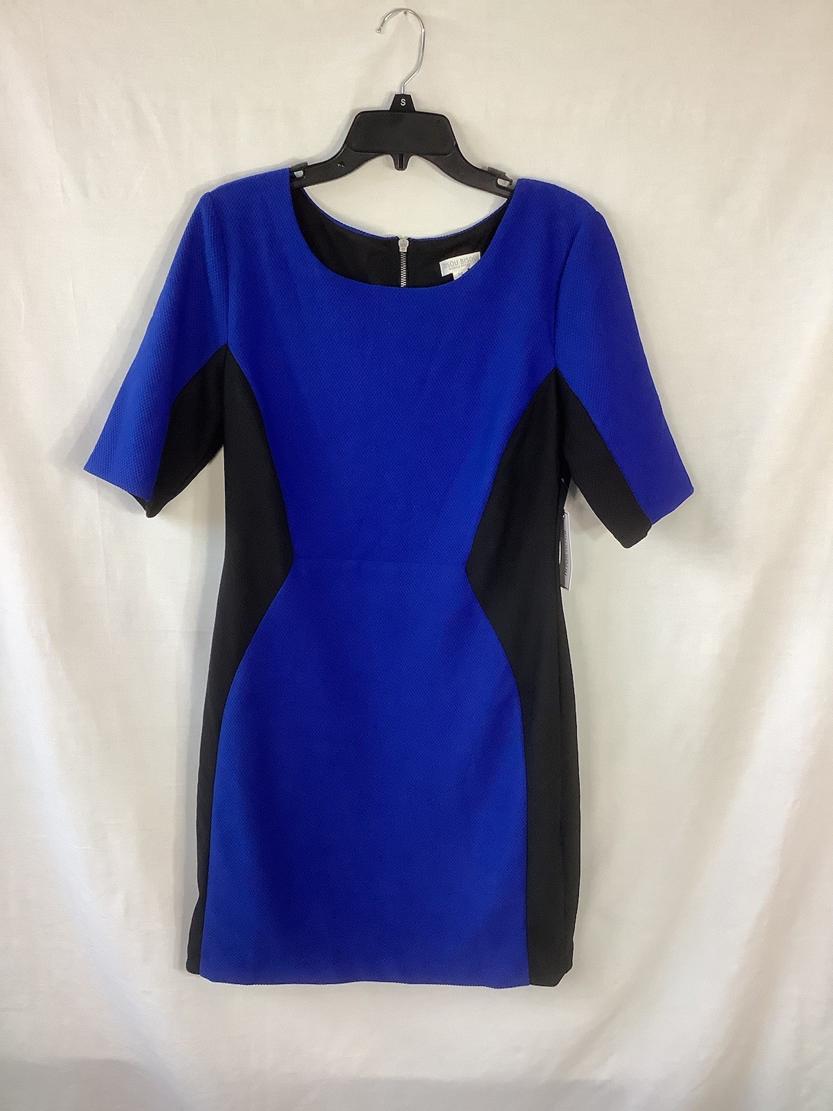 BISOU BISOU SIZE 14 DRESS POLY SPANDEX BLEND BLUE BLACK LINED LIGHT TEXTURE