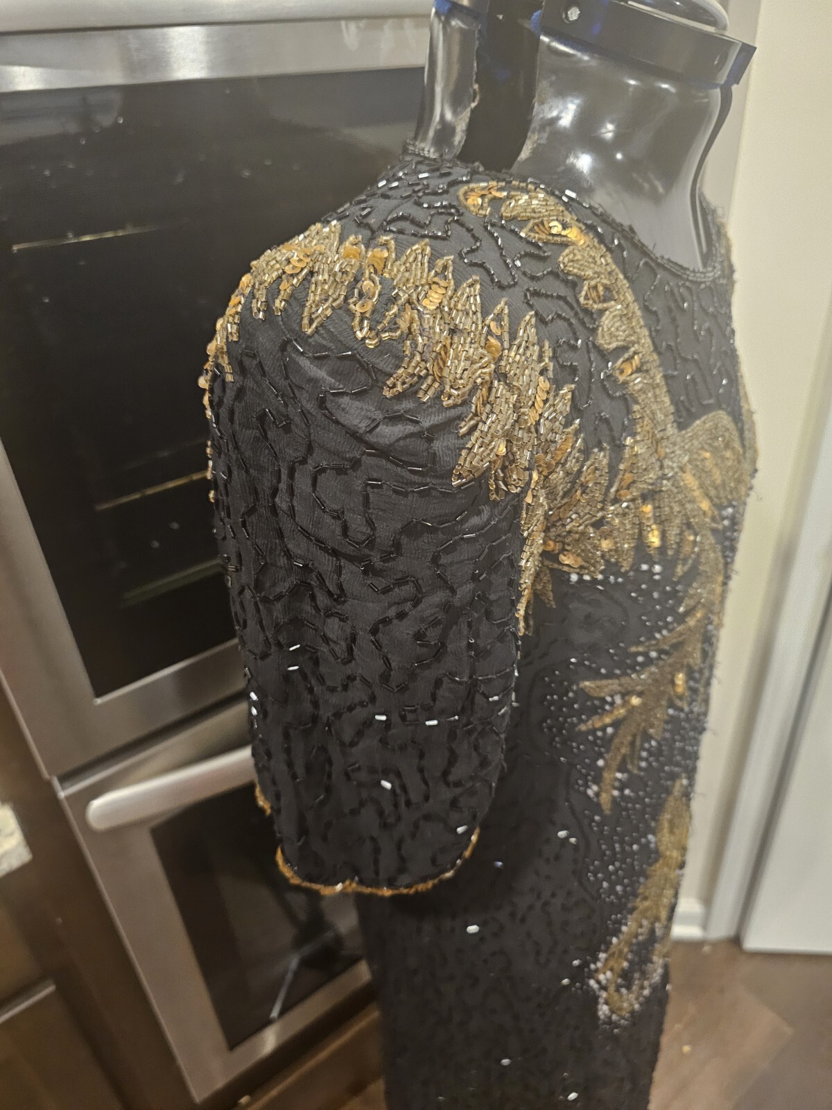 Vintage Black And Gold Beaded Interlude Sequin Cocktail Silk Cocktail Dress…