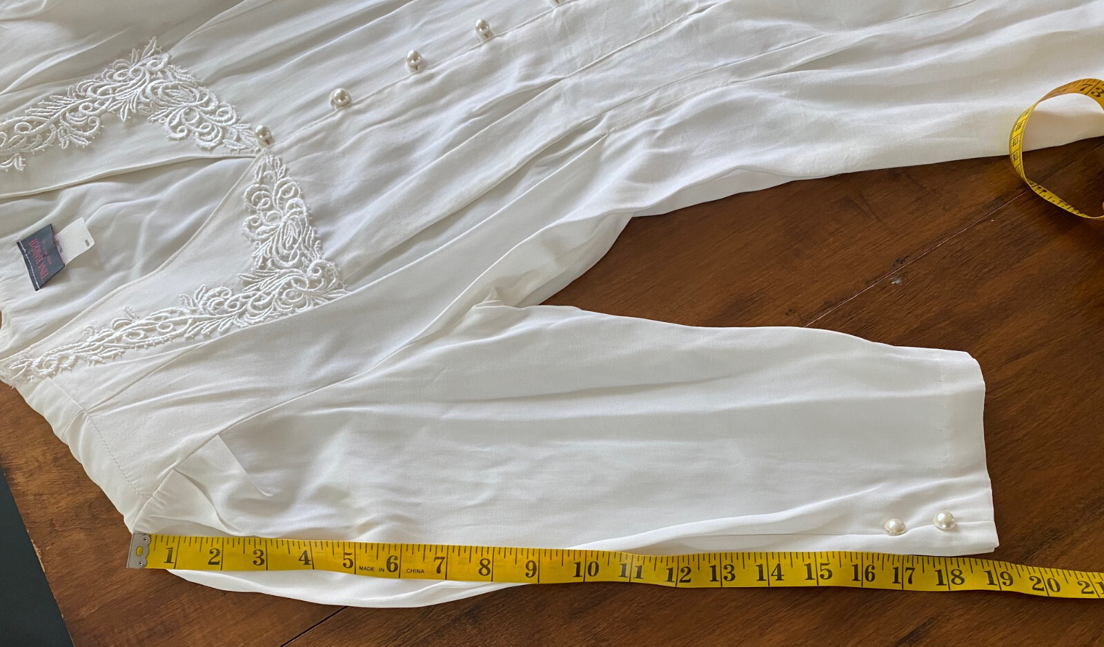 Womens VINTAGE TINA BARRIE MIDI DRESS Button Front LACE APPLIQUE White NEW 11-12