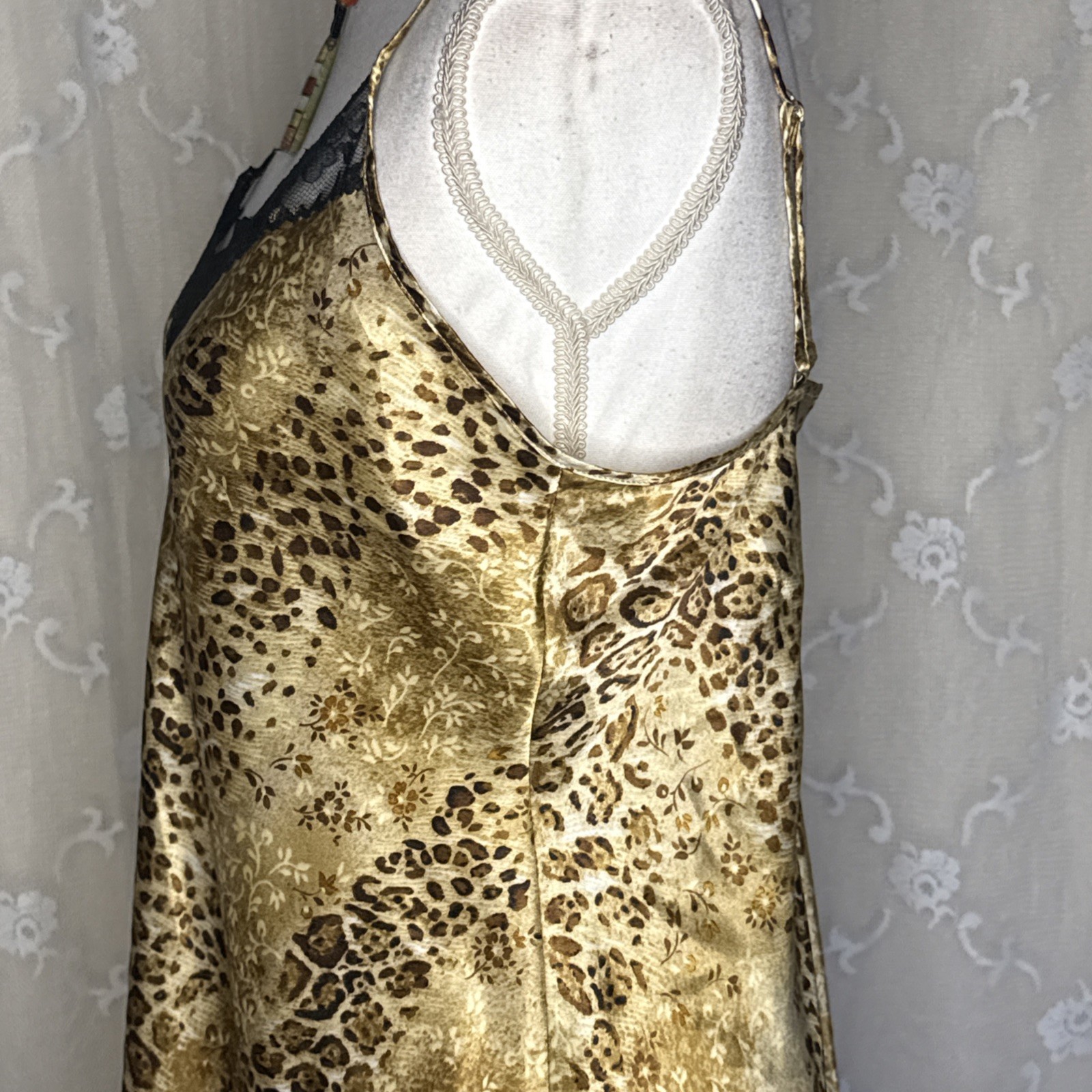 Vintage Gilligan & O’Malley Leopard Print Bias Cut Lace Slip Dress Medium 38 B