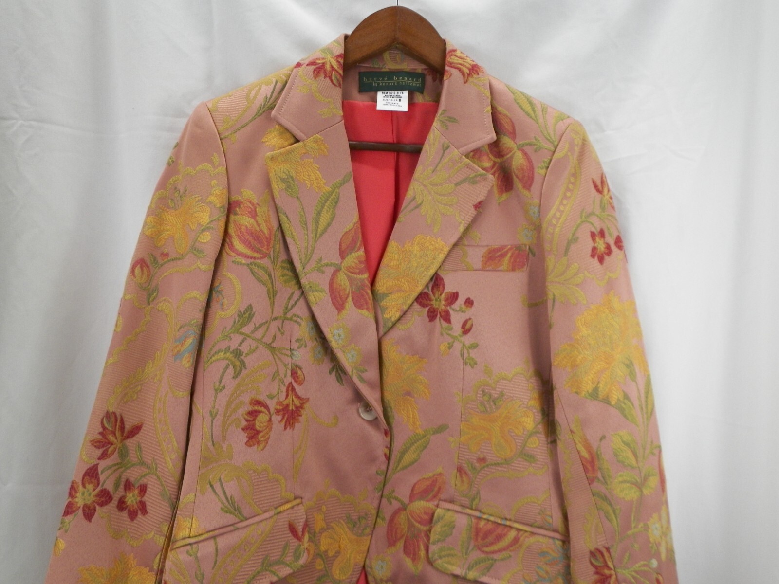 Vintage 1990’S Harve Benard Pink Tan Peach Floral Print Wool Blazer SZ 8
