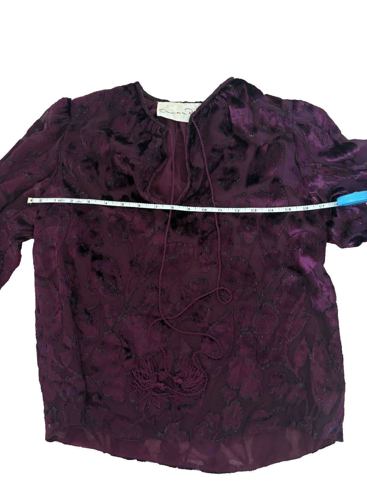 VTG 1977 Oscar de la Renta Burgundy Devoré Tassel Blouse & Skirt Set