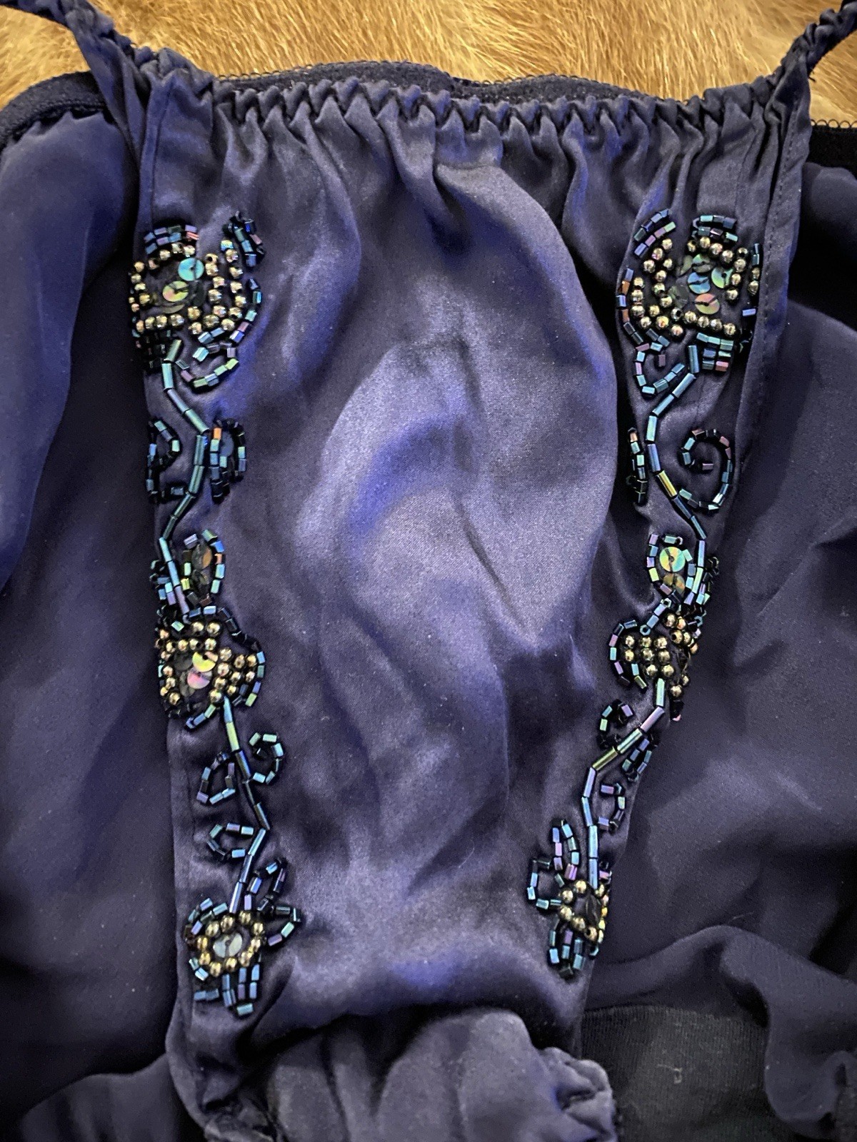 Vintage SILK Hi Leg String Bikini Vs Y2K Panties Bead Embellished Blue L