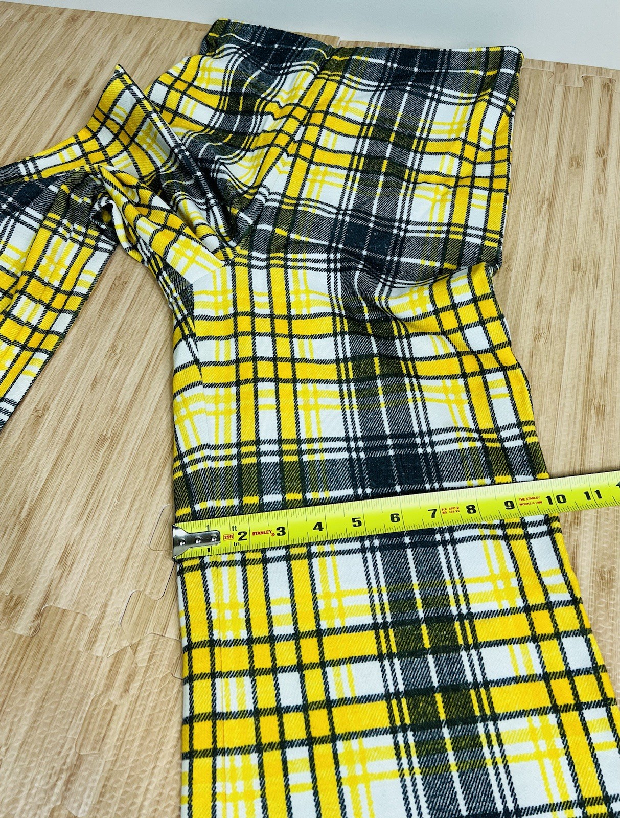 Vtg Glen Of Michigan Womens 26 Elastic High Waist Retro Black Yellow Plaid Pants