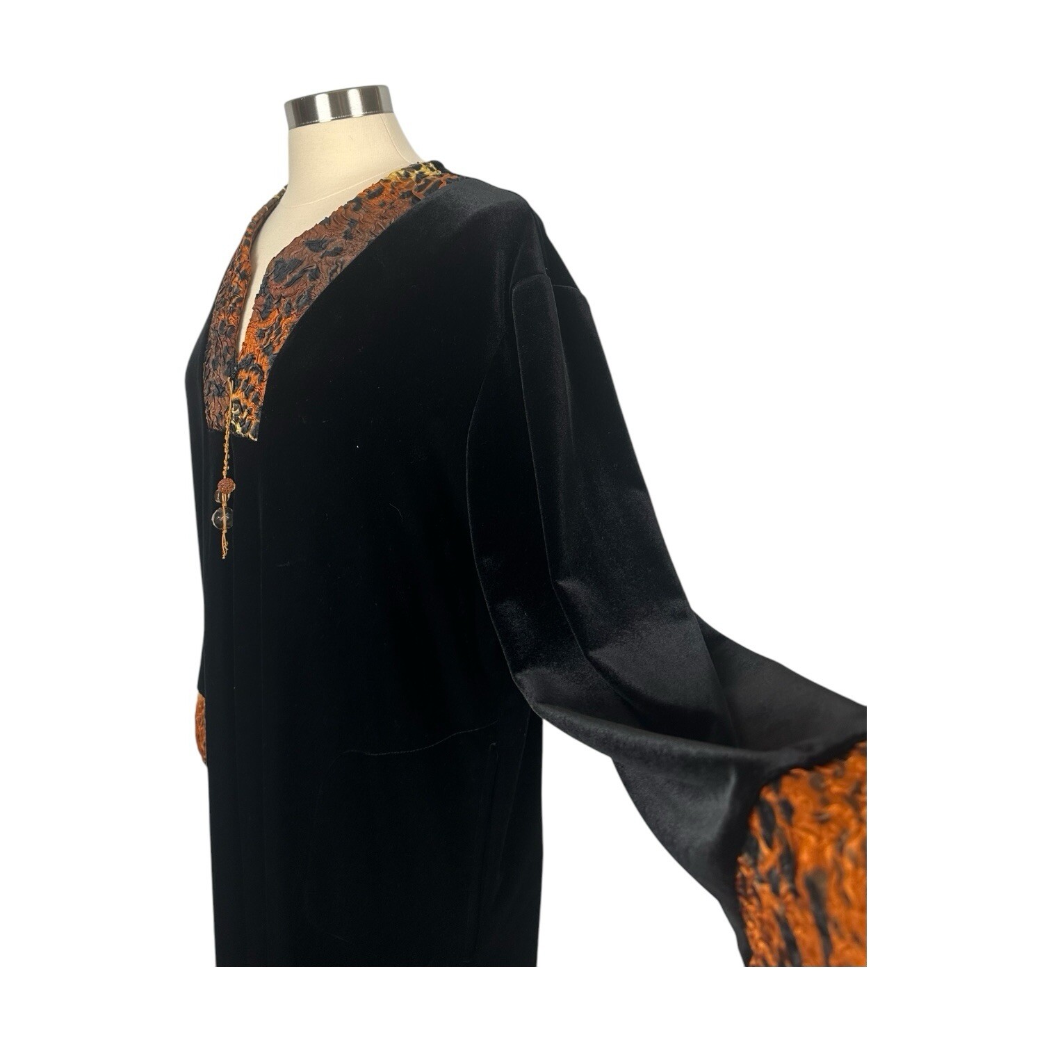 Diamond Tea Kaftan Robe Womens Large Black Velvet Long Whimsygoth Boho Vintage