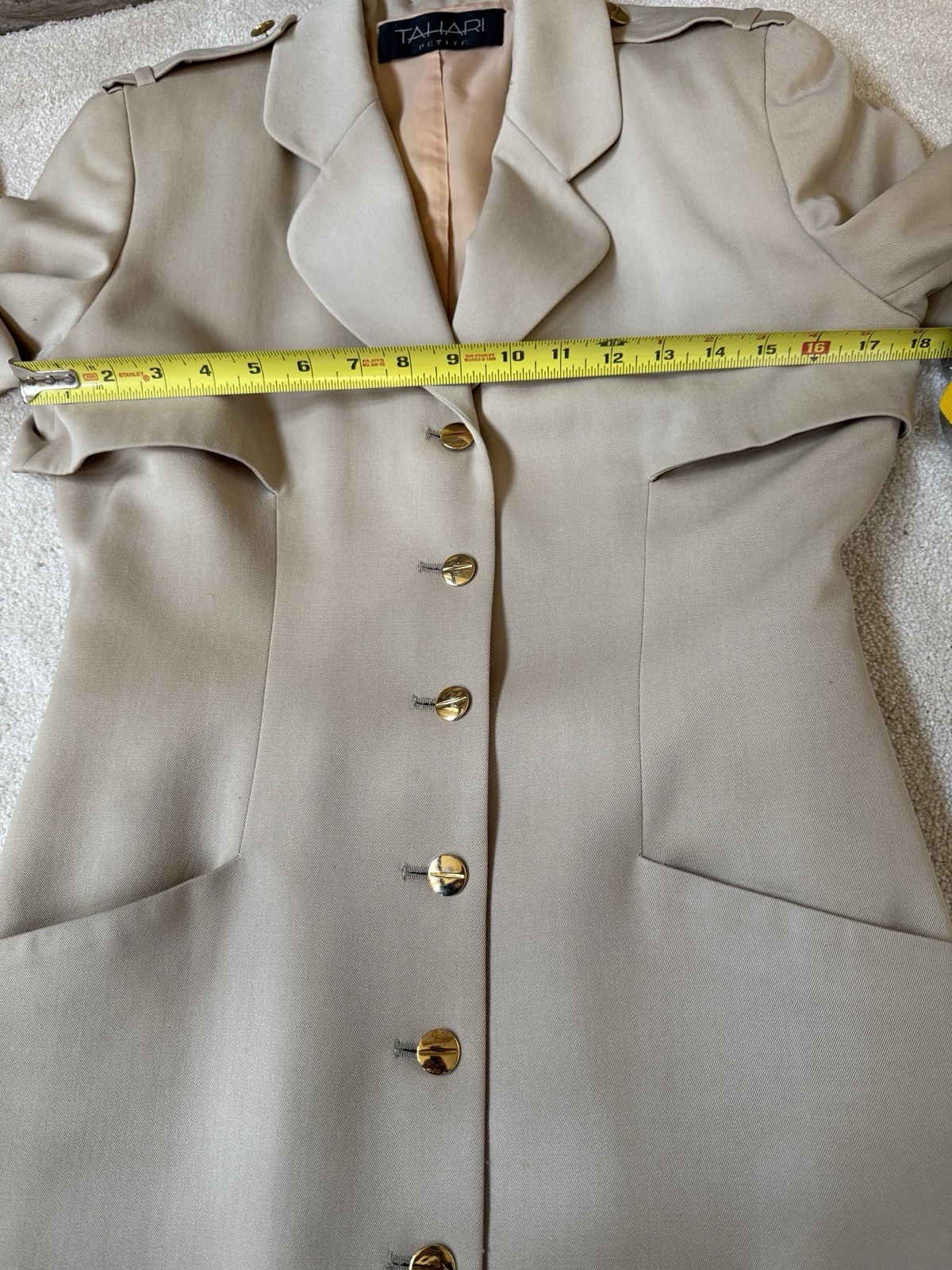 Vintage 1992 Tahari Petite Wool Beige Gabardine Coat dress Sz 8 Fully Lined READ