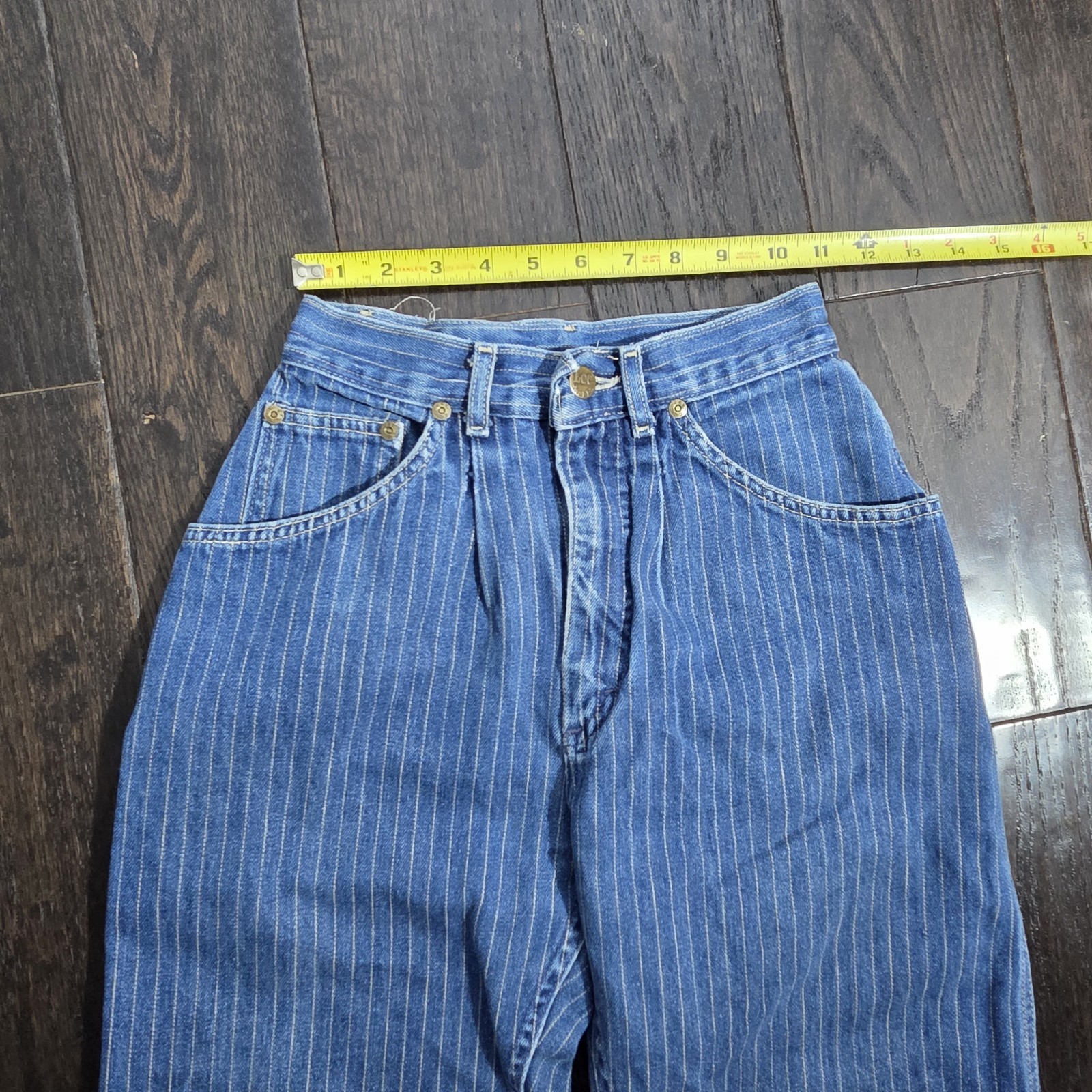 Vtg 80s Lee Size 5 Subtle Striped Pleated High Waist Mom Jeans Denim Union USA