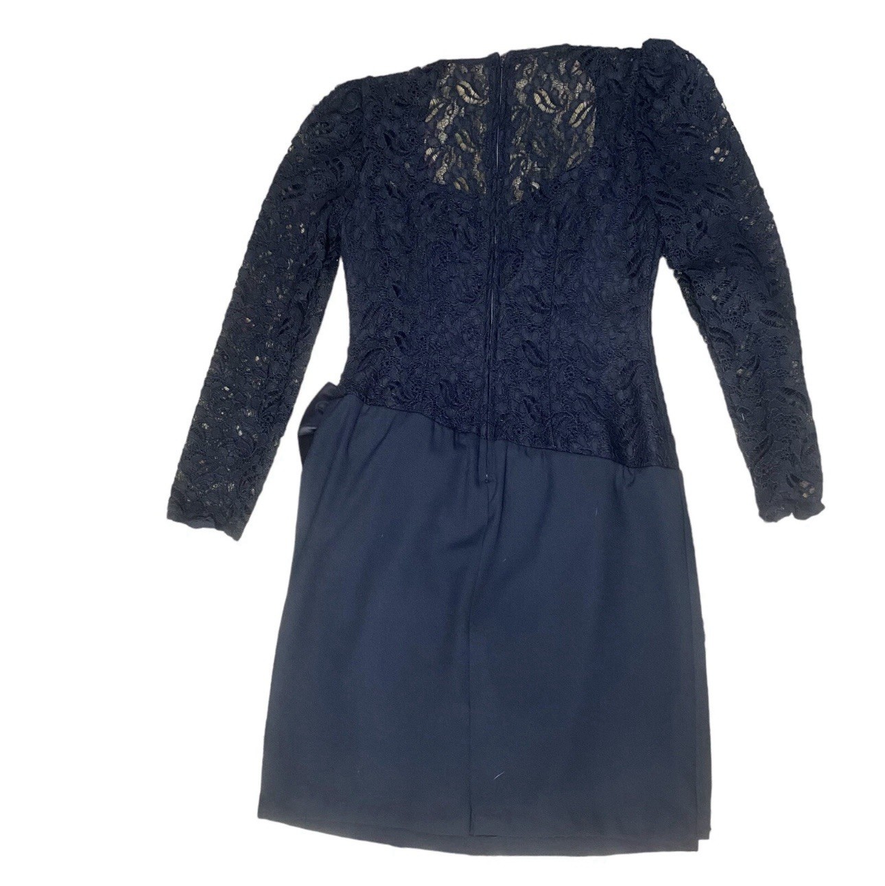 Vtg 1980’s Evenings by Pantagis Dress Black Lace Long Sleeve Rhinestone Bow 9/10