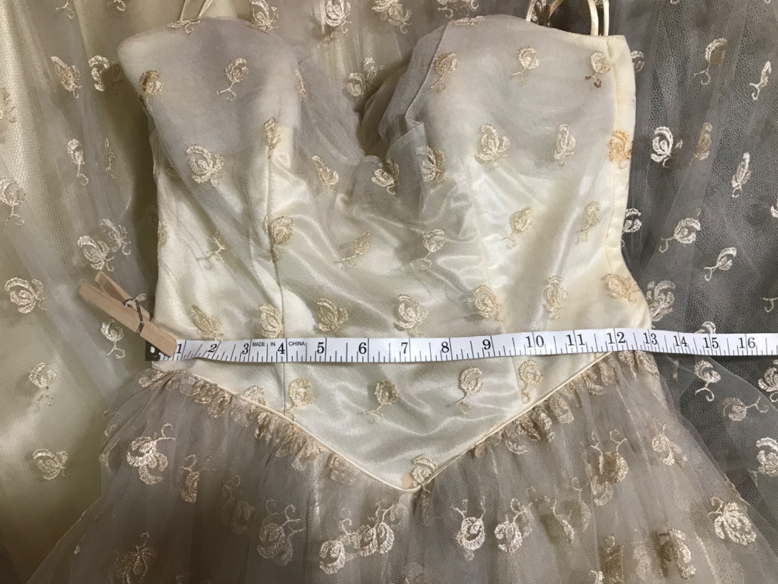 50’s ivory layered tulle lace overlay XS wedding dress with matching crop jacket