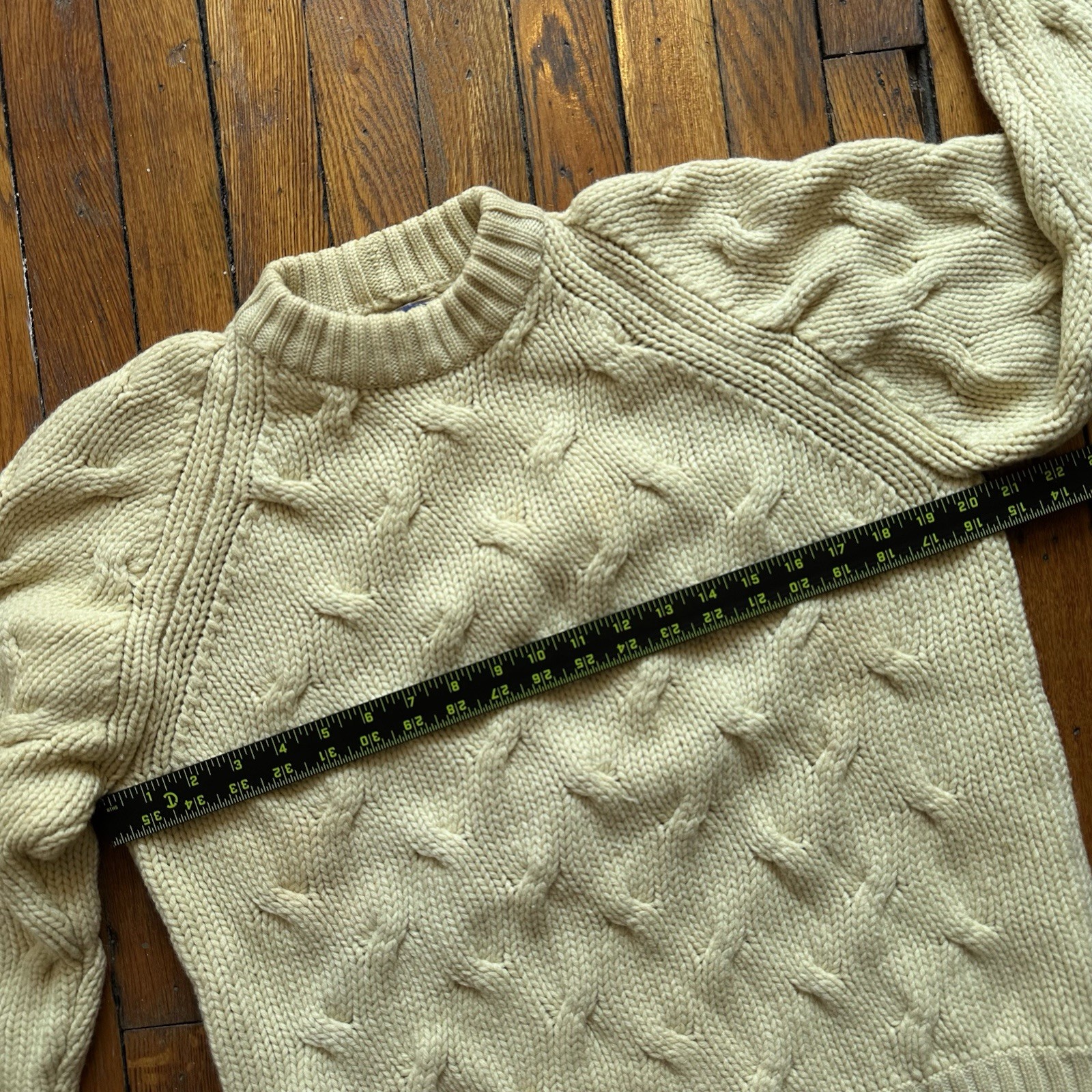 Vtg ALDO Gerick Handmade Cable Knit 100% Wool Sweater Women Medium Yellow Cream