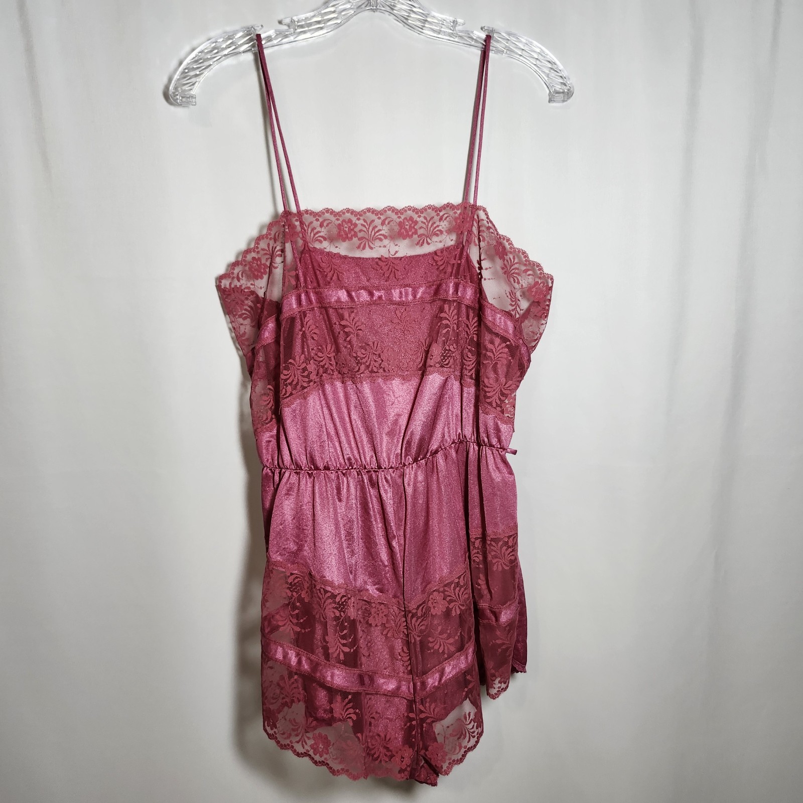 Texsheen Vintage Womens Size Large Mauve Teddy Romper Lingerie Sexy Snap Closure