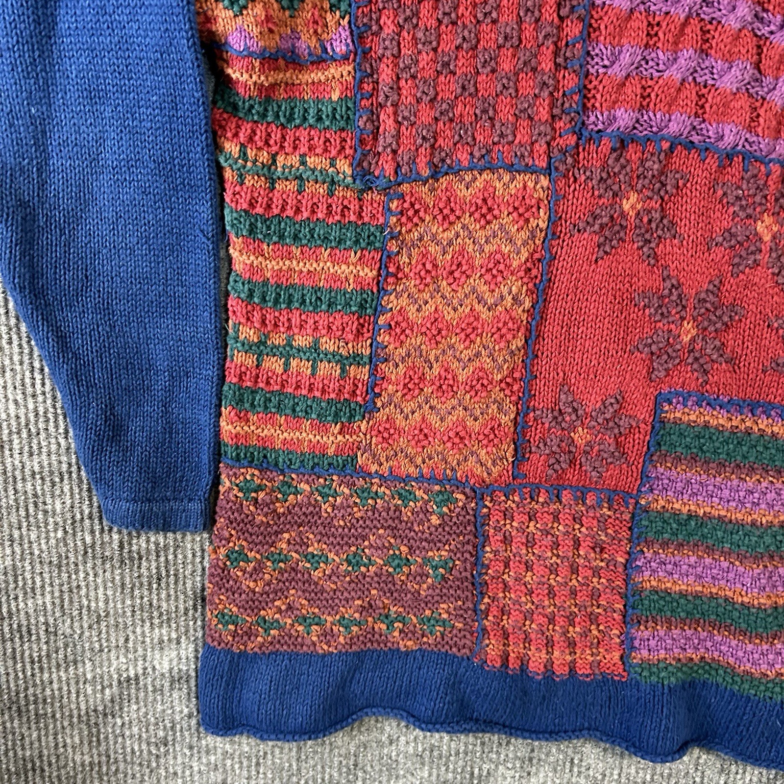 Vintage Erika II Sweater Women’s 3X Hand Knit Blue Red