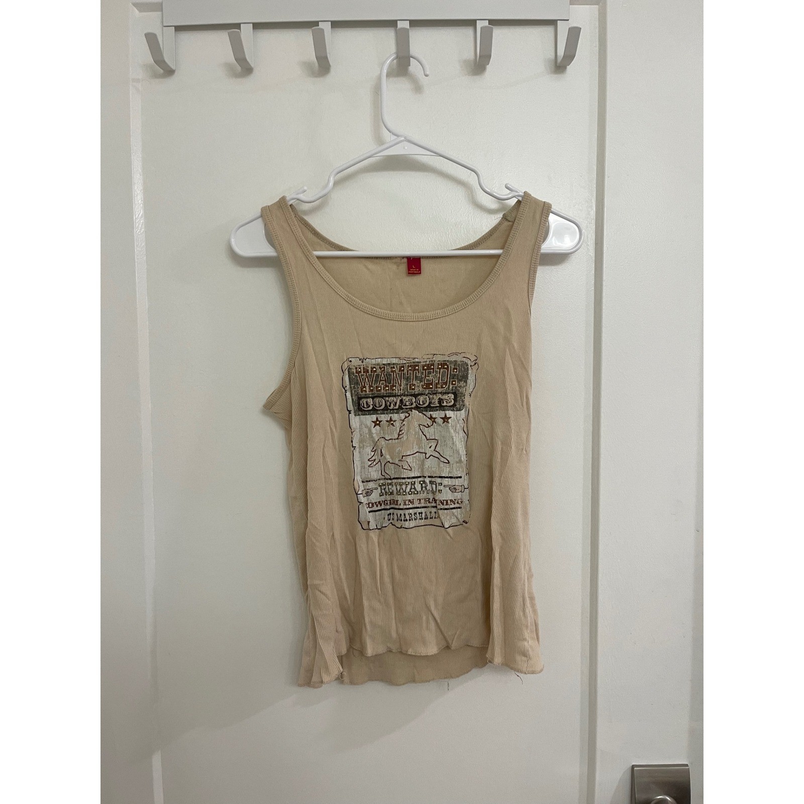 Vintage Y2K Cowgirl Beige Bedazzled Wanted Tank Top Festival Western