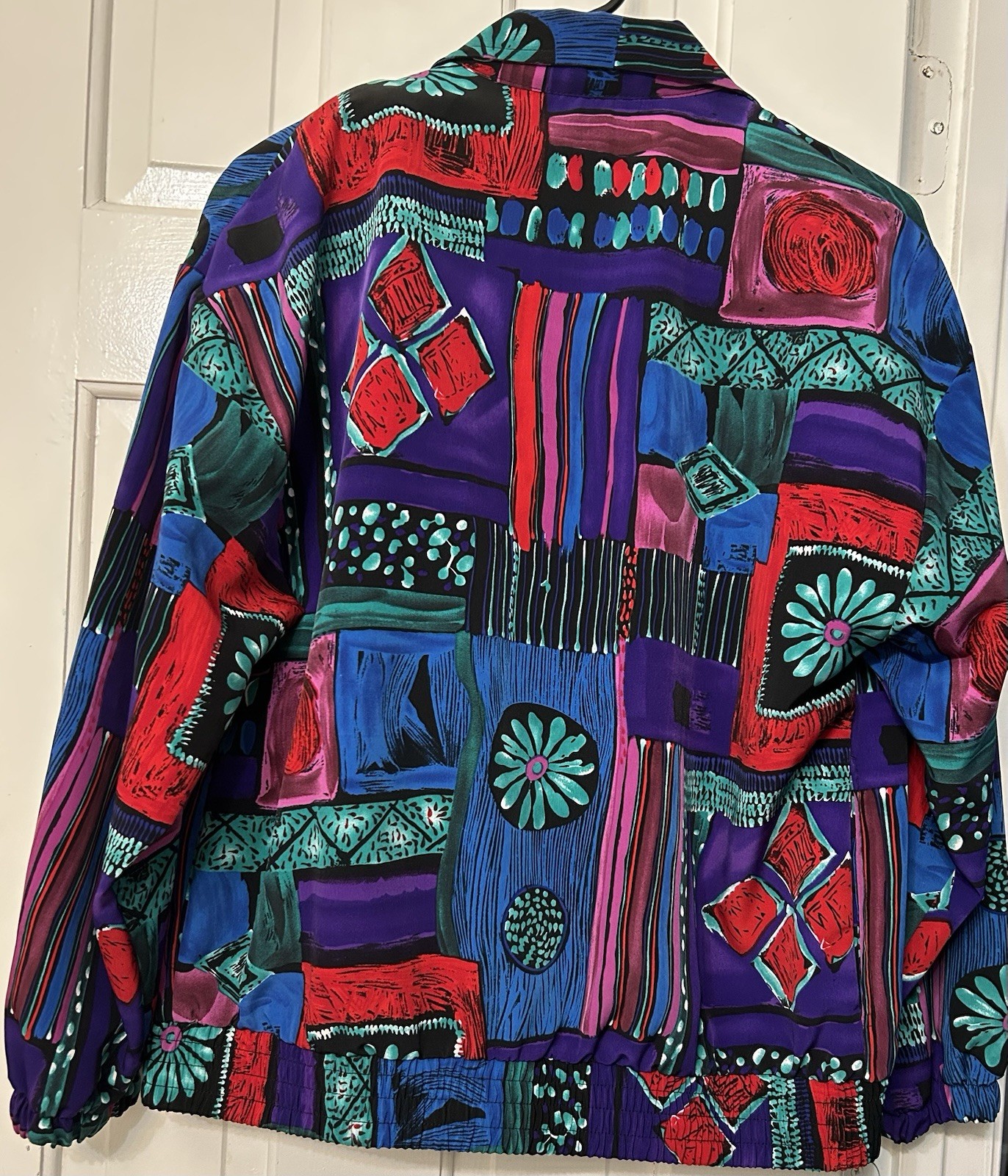 Erin London Petite Small Jacket 100% Polyester Abstract Print Purple Red Blue